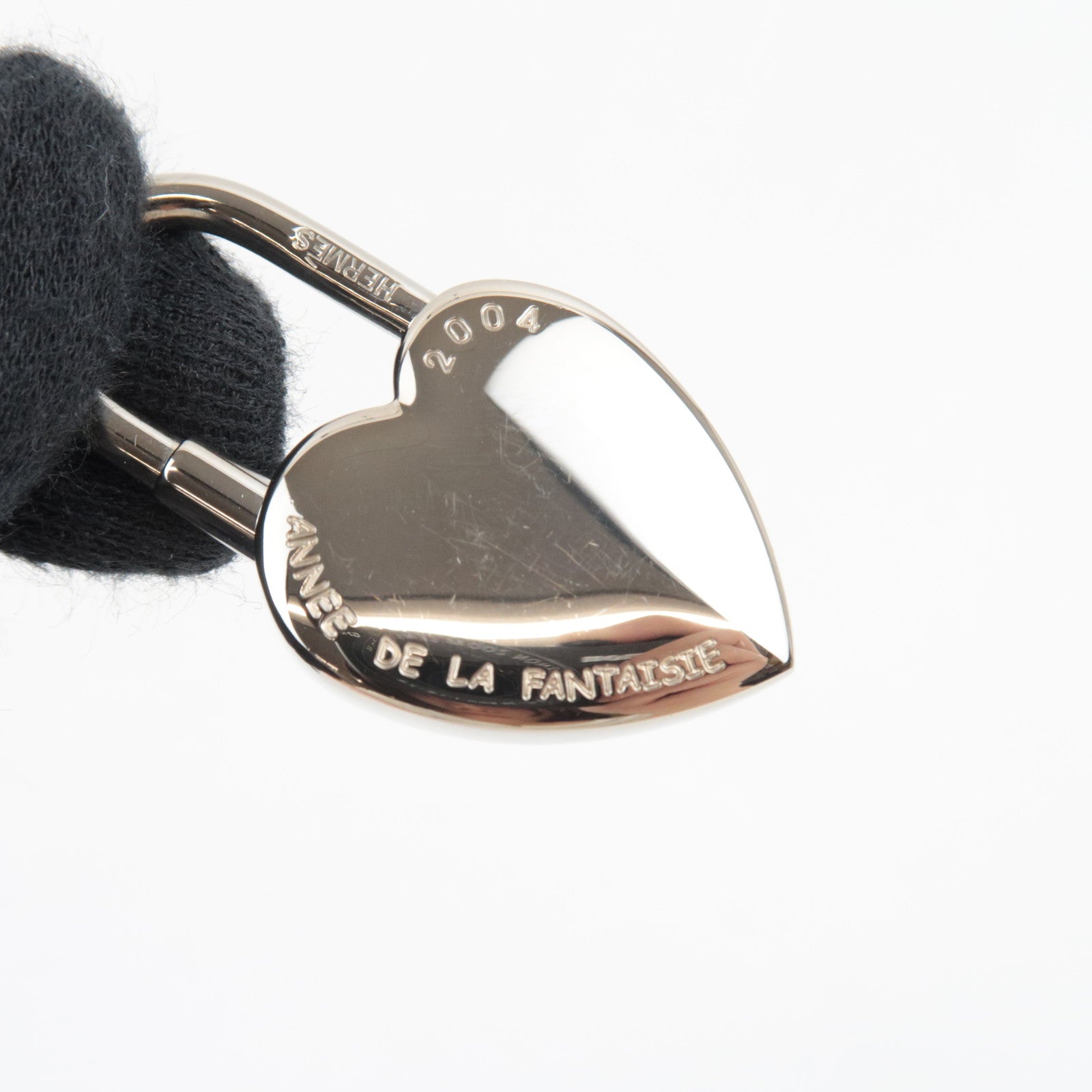 HERMES Vive Lidee Heart Lock Charm Metal Silver *Box