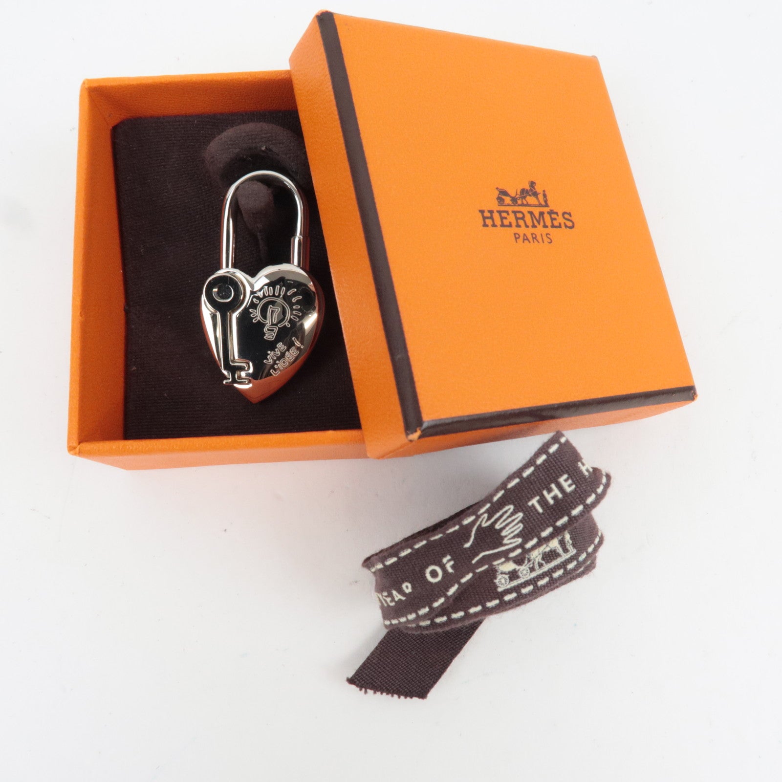 HERMES Vive Lidee Heart Lock Charm Metal Silver *Box