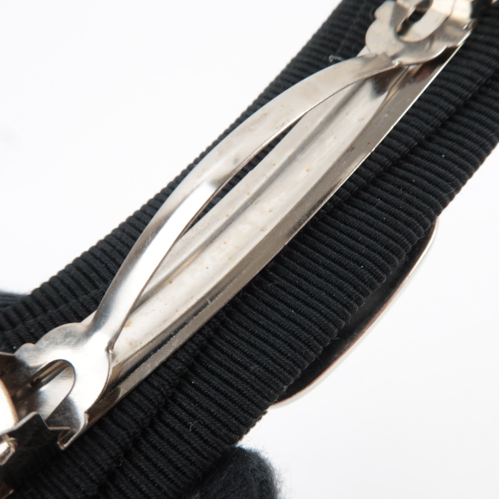 Ferragamo Vara Ribbon Barrette Hair Clip Cotton Nylon Black Silver HDW