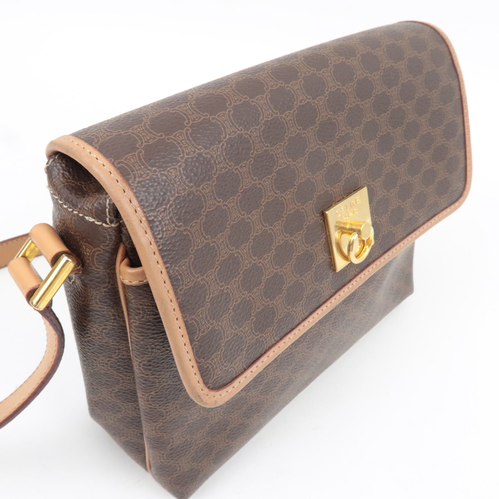 CELINE Macadam Shoulder Bag PVC Leather Brown