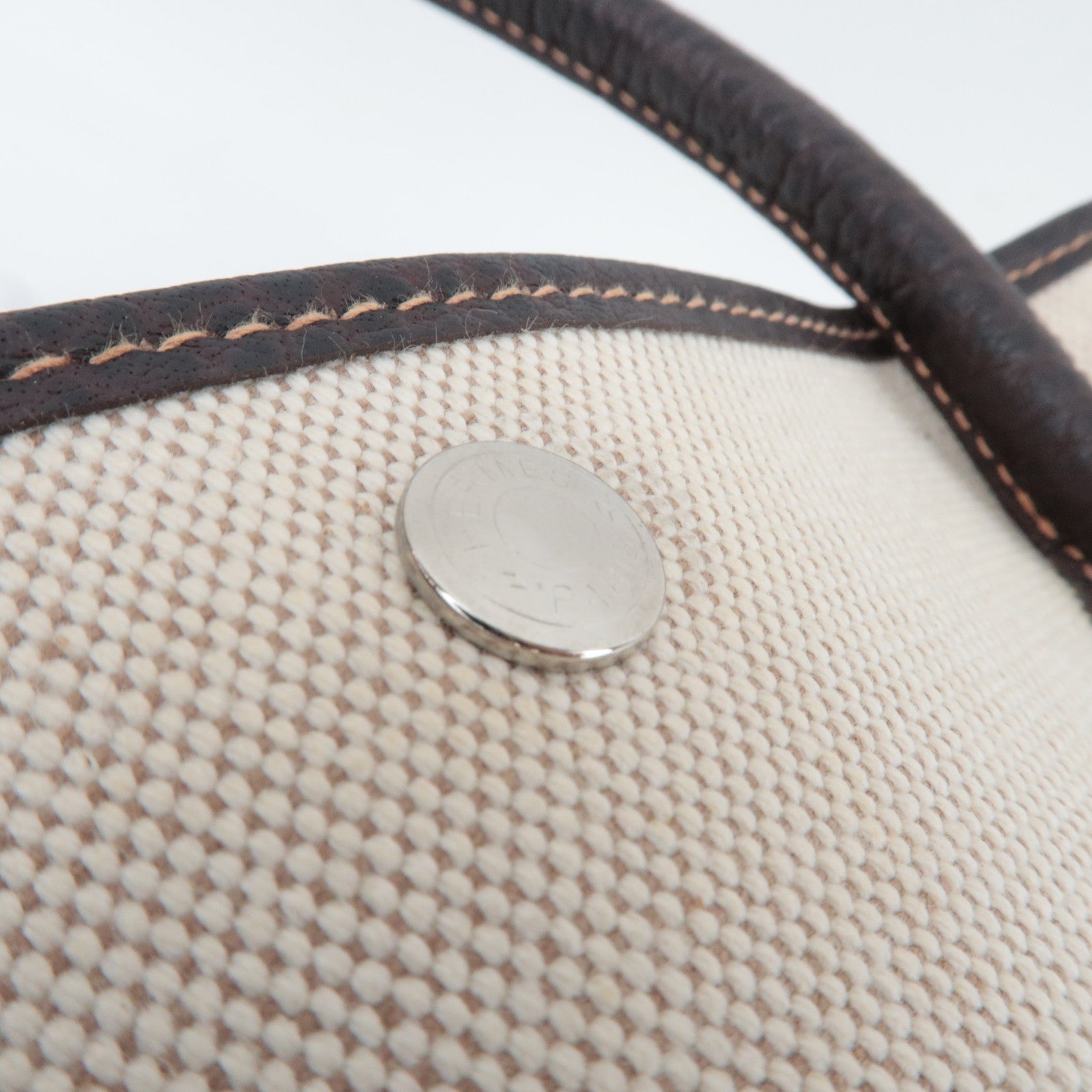 HERMES Garden Party PM Tote Bag □G Stamp (2003) Canvas Leather Natural Brown