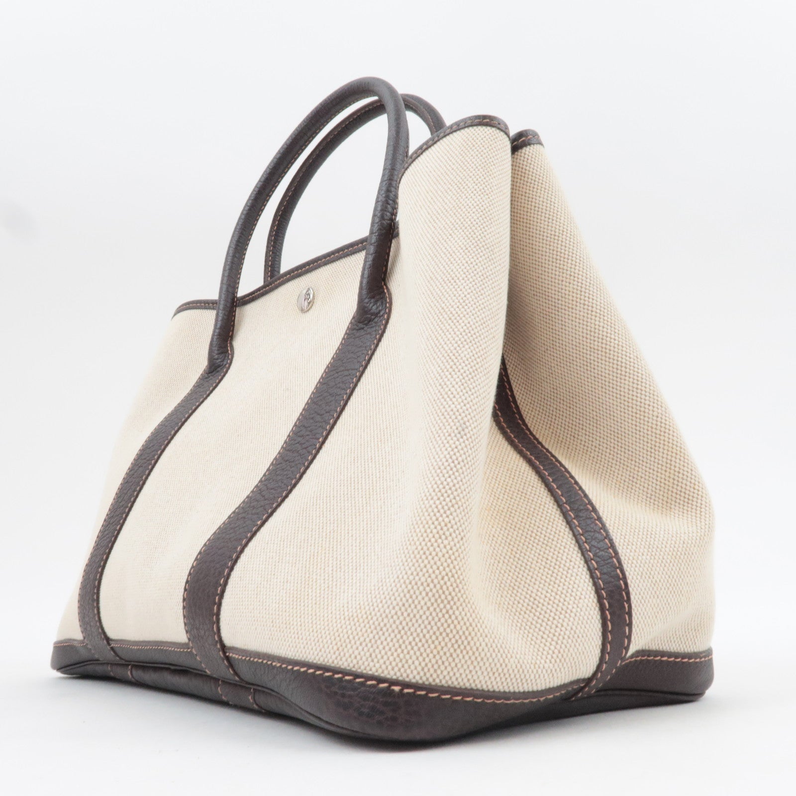 HERMES Garden Party PM Tote Bag □G Stamp (2003) Canvas Leather Natural Brown