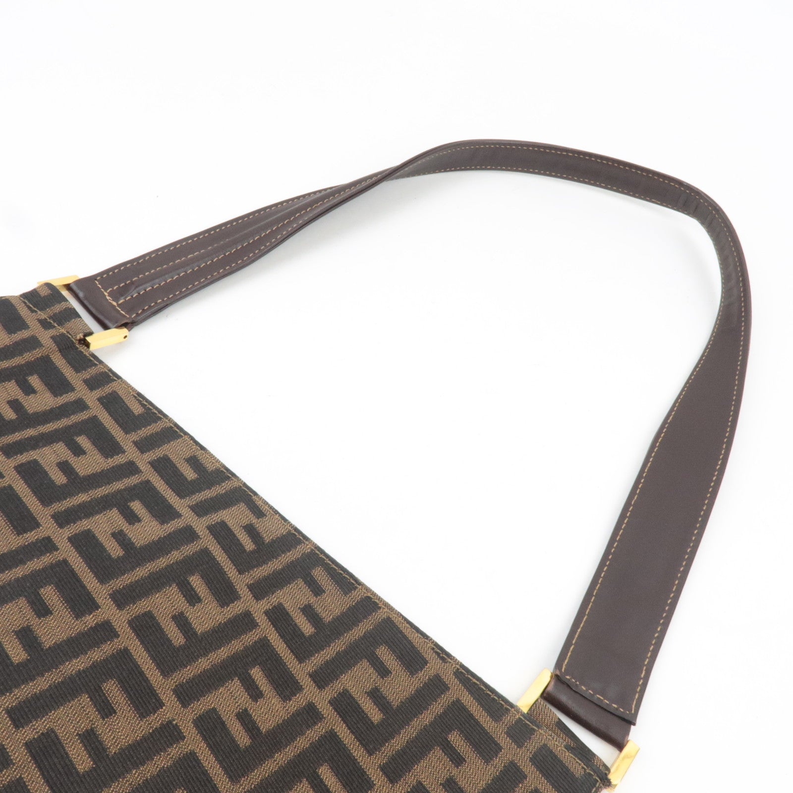 FENDI Zucca Shoulder Bag Canvas Leather Brown Black *Dust bag