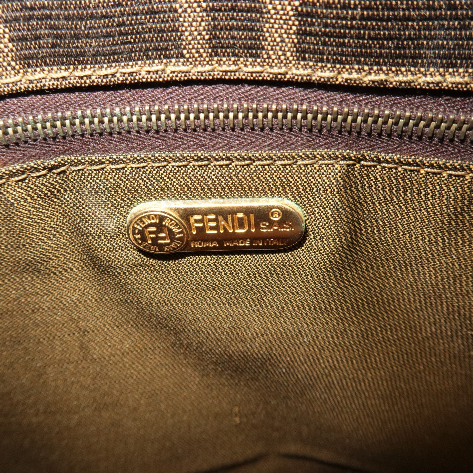 FENDI Zucca Shoulder Bag Canvas Leather Brown Black *Dust bag