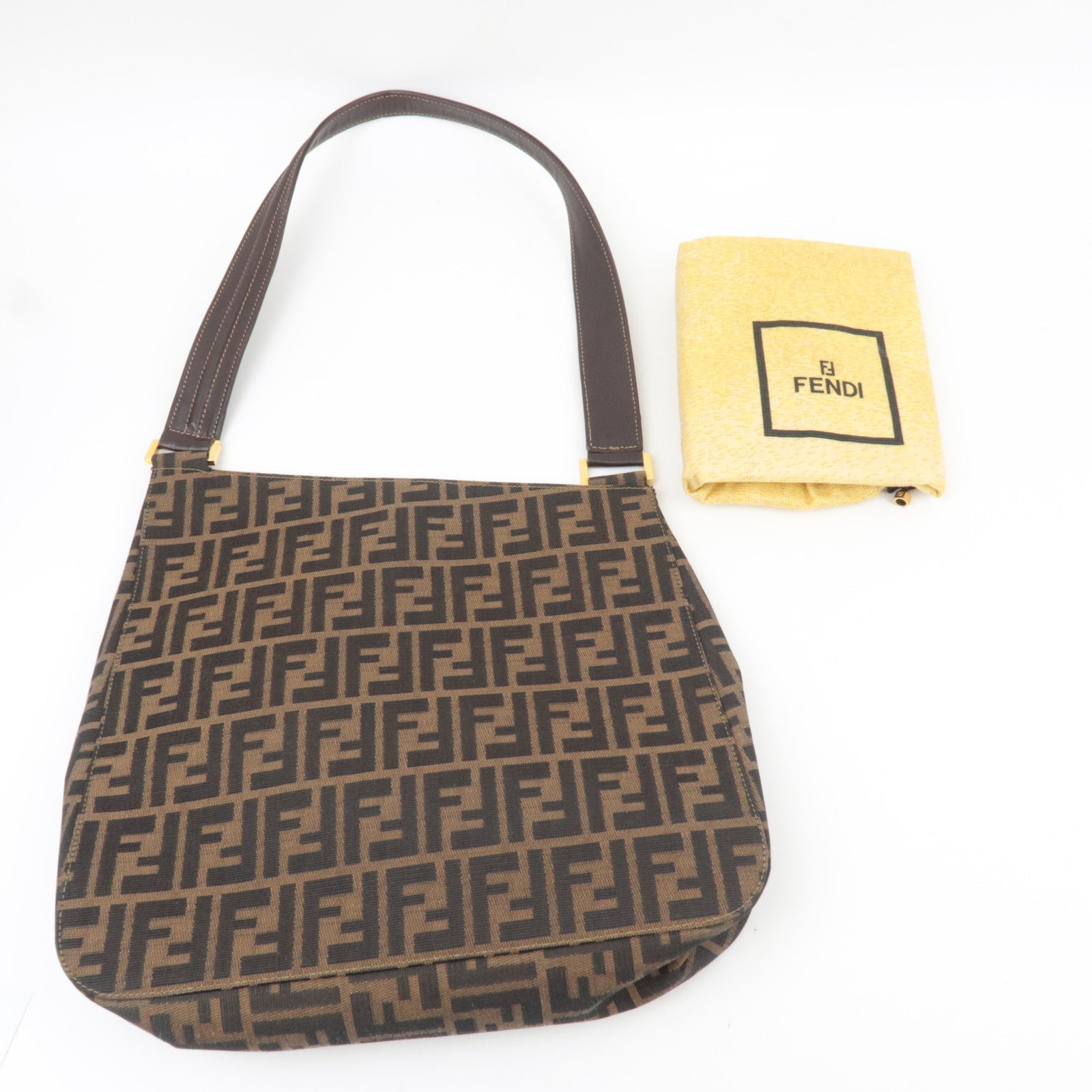 FENDI Zucca Shoulder Bag Canvas Leather Brown Black *Dust bag