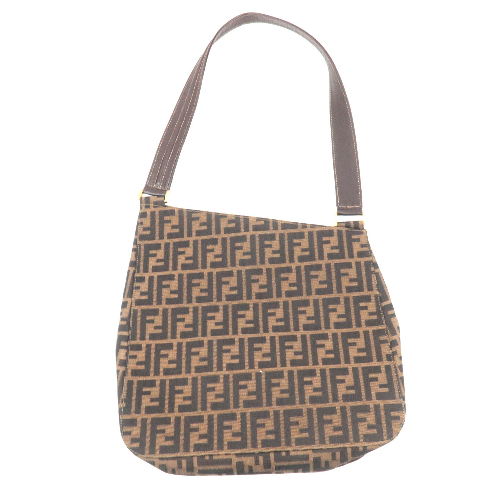 FENDI Zucca Shoulder Bag Canvas Leather Brown Black *Dust bag82045