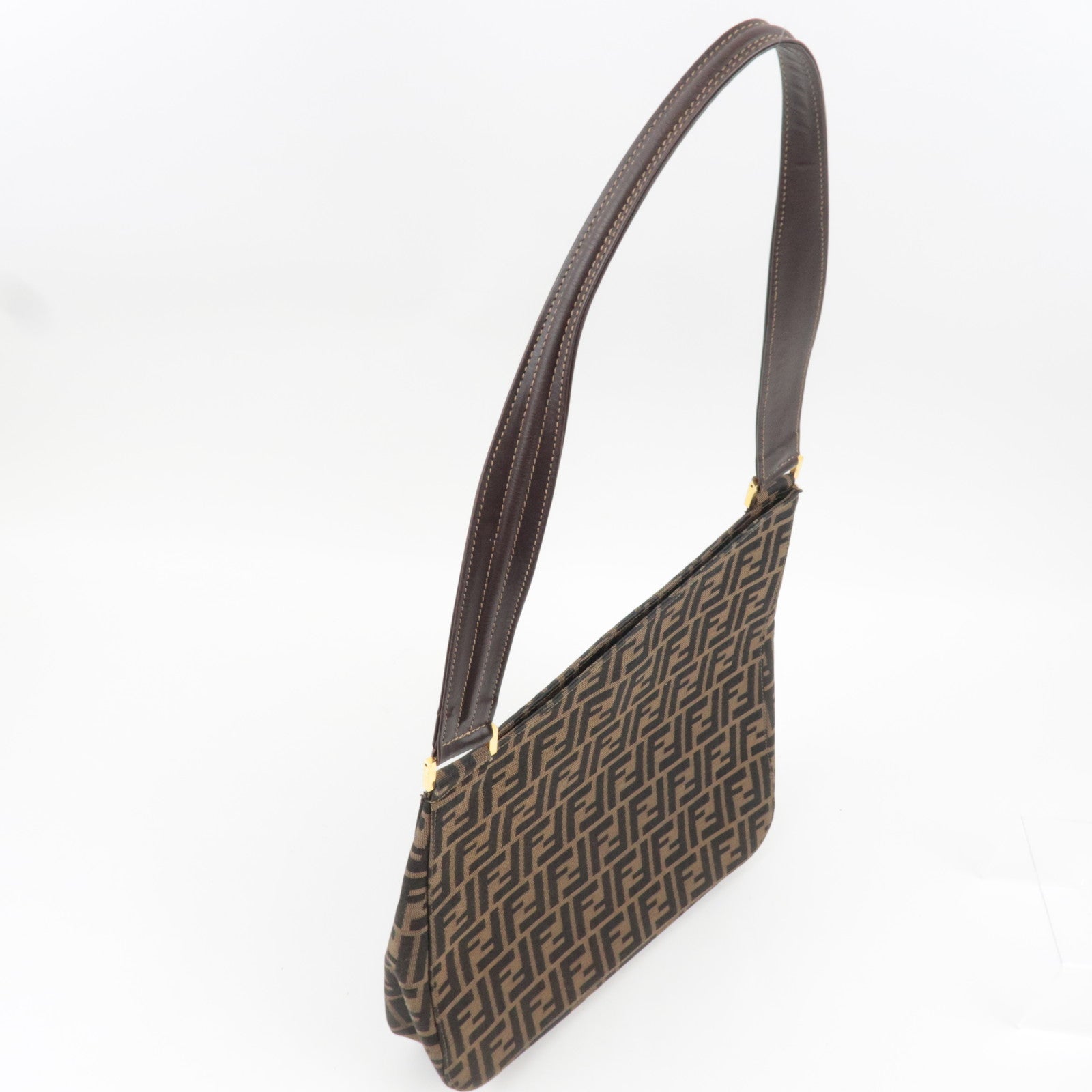 FENDI Zucca Shoulder Bag Canvas Leather Brown Black *Dust bag