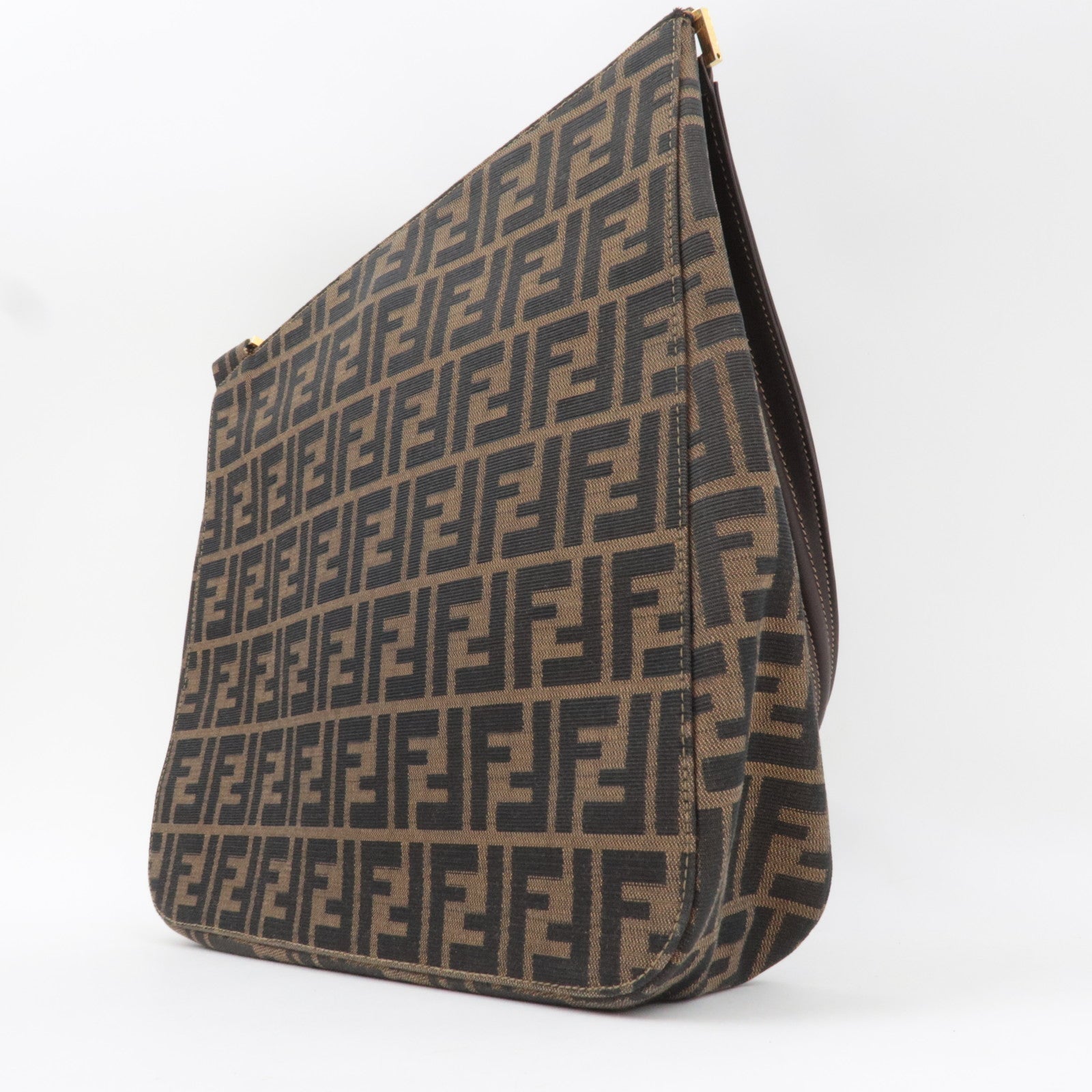 FENDI Zucca Shoulder Bag Canvas Leather Brown Black *Dust bag