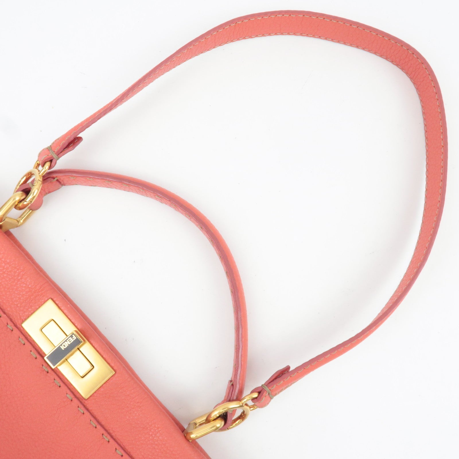 FENDI Selleria Peekaboo Large 2Way Shoulder Bag Leather Pink Gold HDW 8BN210 *Strap