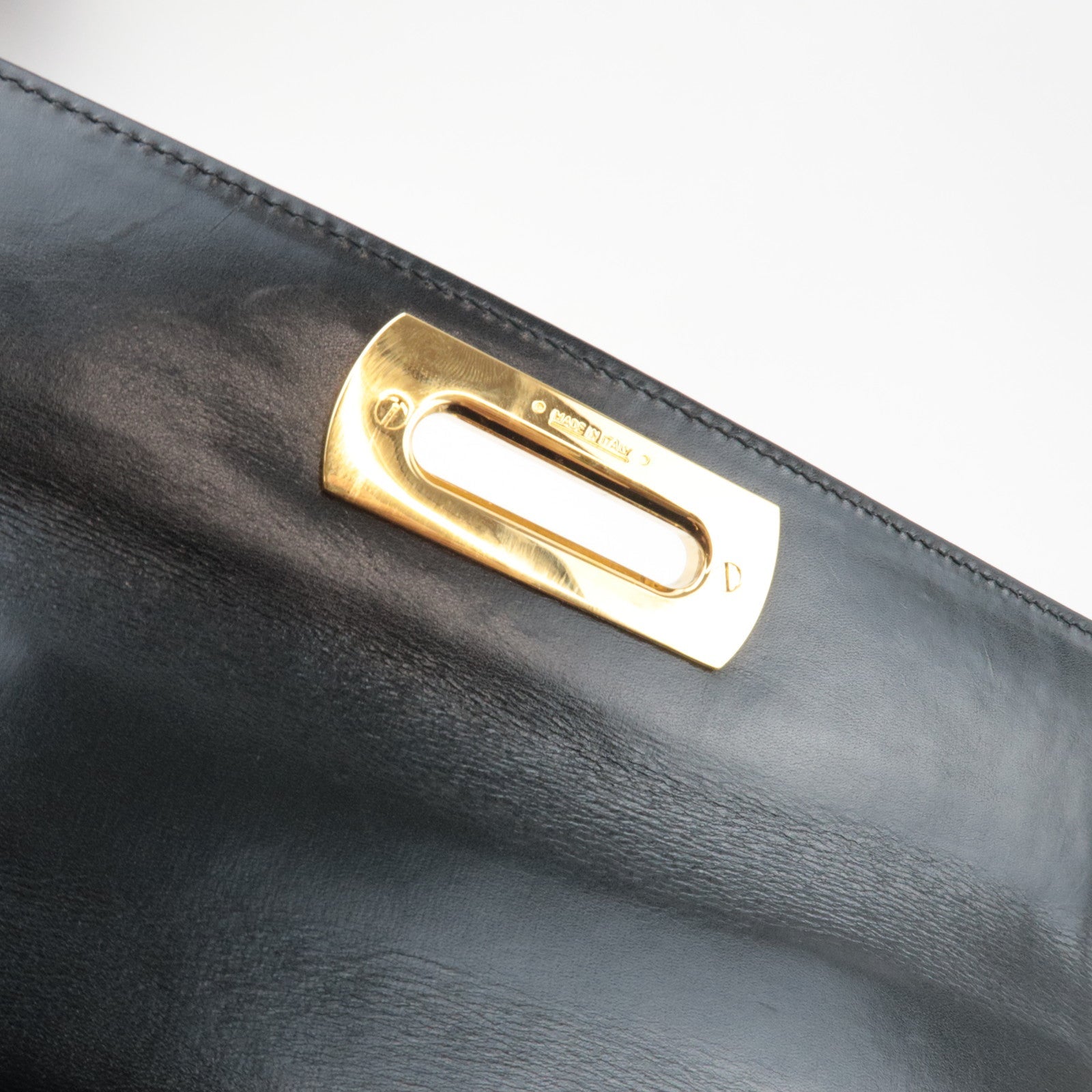 Ferragamo Gancini 2Way Handbag Leather Black Gold HDW *Strap