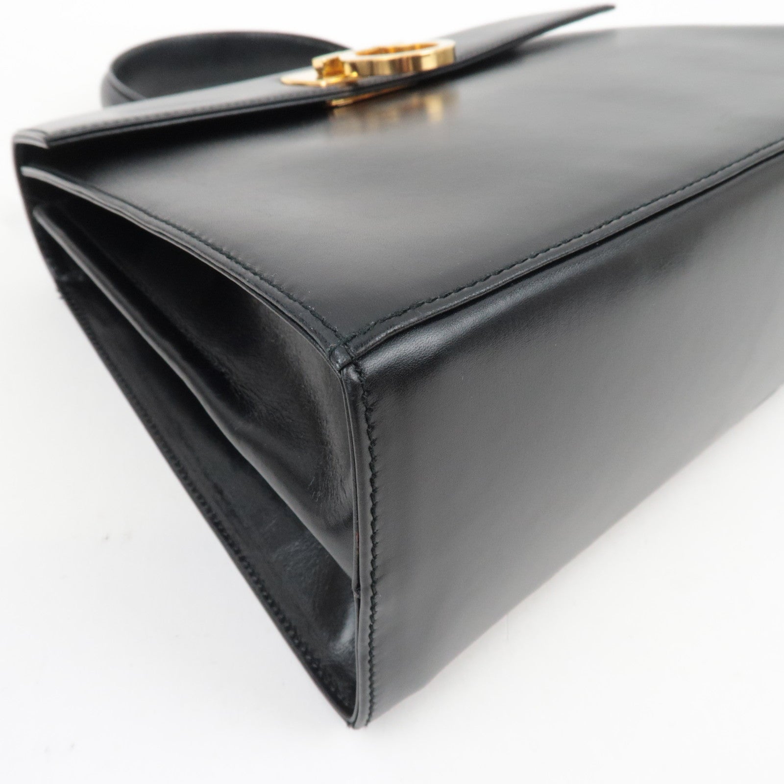 Ferragamo Gancini 2Way Handbag Leather Black Gold HDW *Strap