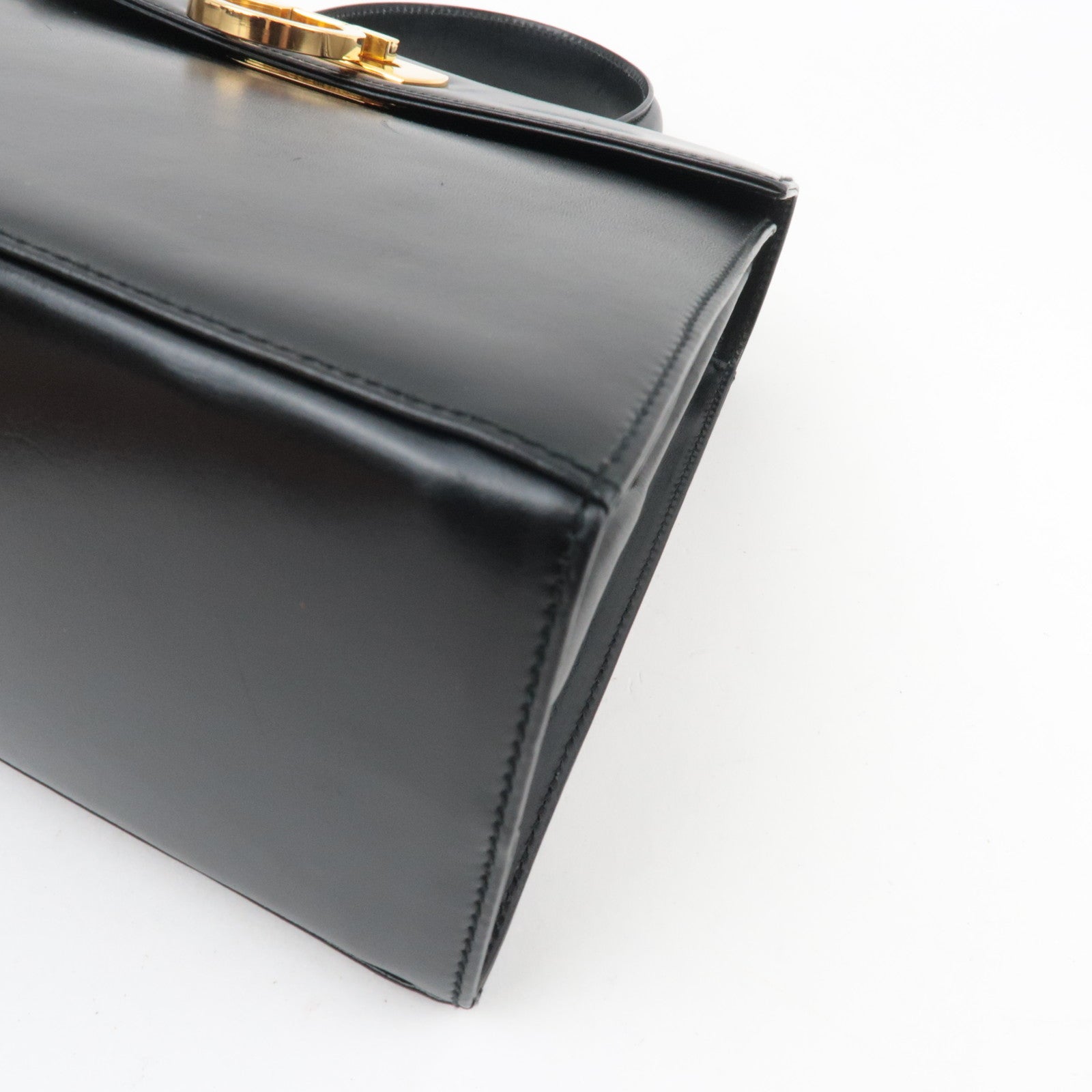 Ferragamo Gancini 2Way Handbag Leather Black Gold HDW *Strap