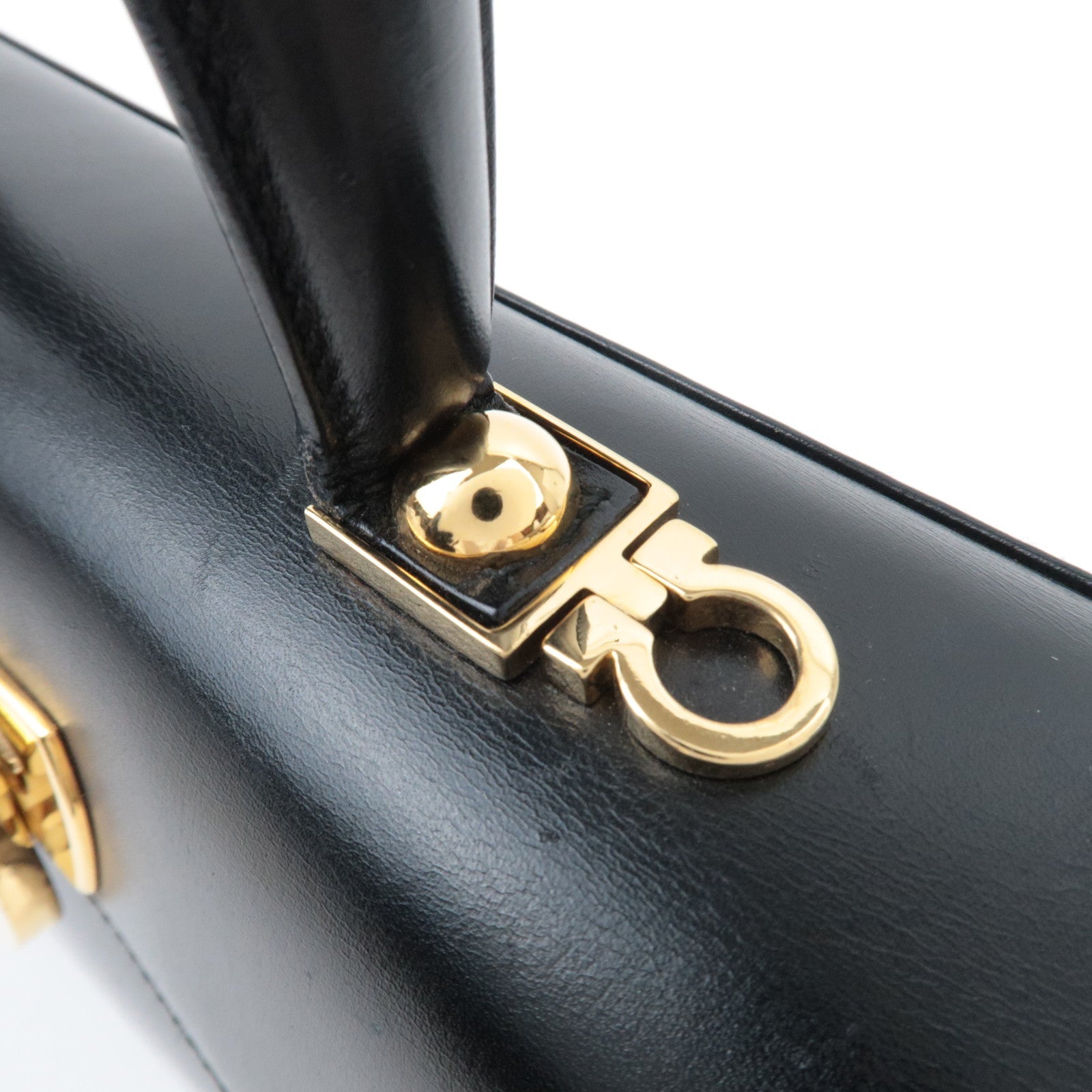 Ferragamo Gancini 2Way Handbag Leather Black Gold HDW *Strap