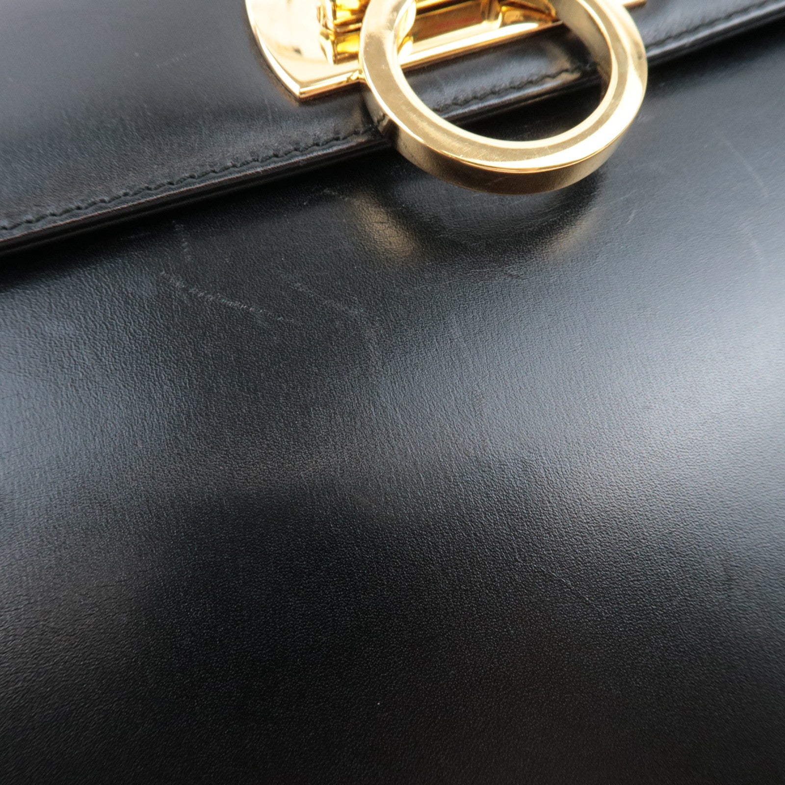 Ferragamo Gancini 2Way Handbag Leather Black Gold HDW *Strap