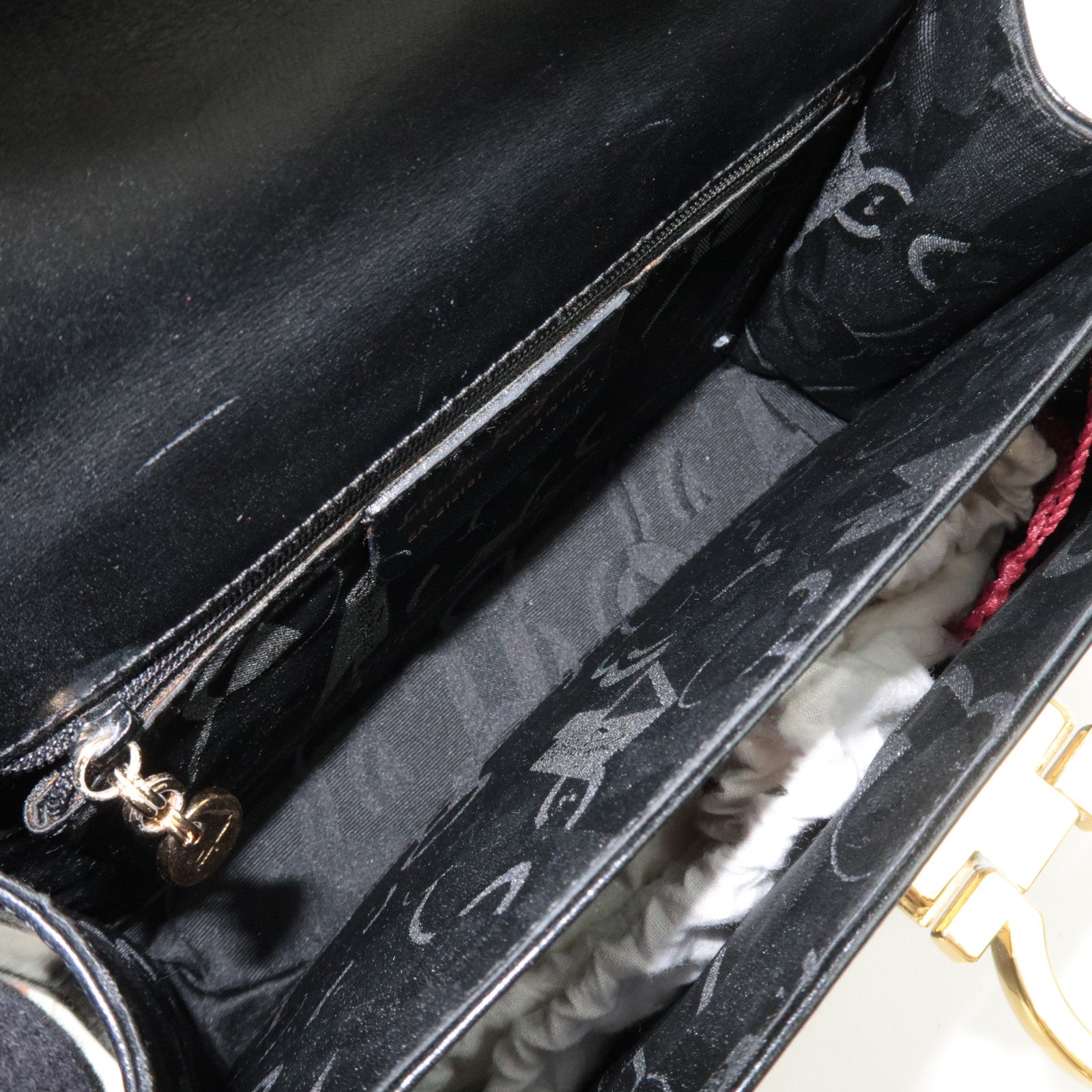 Ferragamo Gancini 2Way Handbag Leather Black Gold HDW *Strap