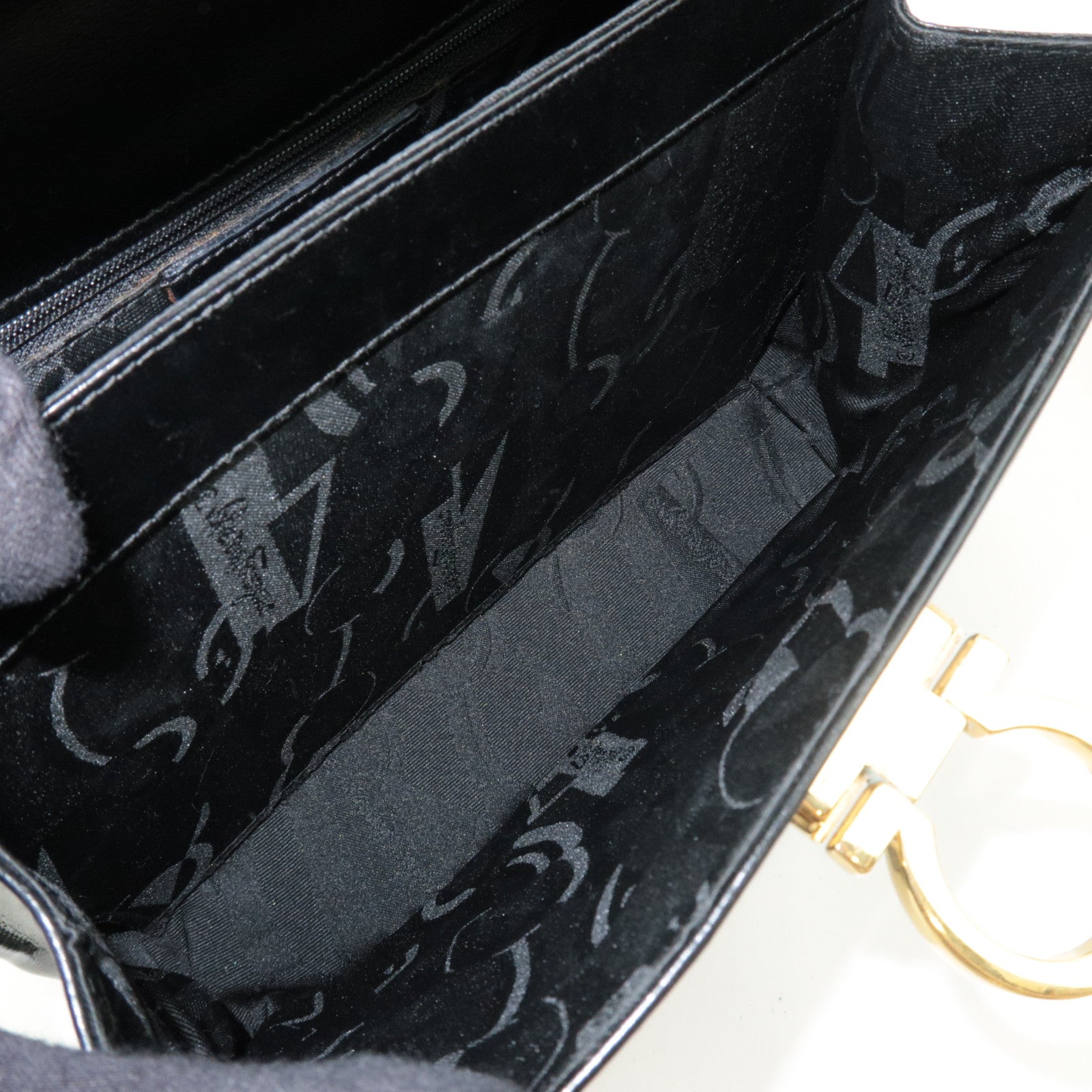 Ferragamo Gancini 2Way Handbag Leather Black Gold HDW *Strap