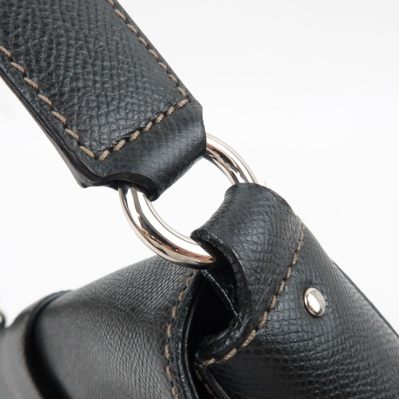 Ferragamo Gancini Shoulder Bag Leather Black Silver HDW