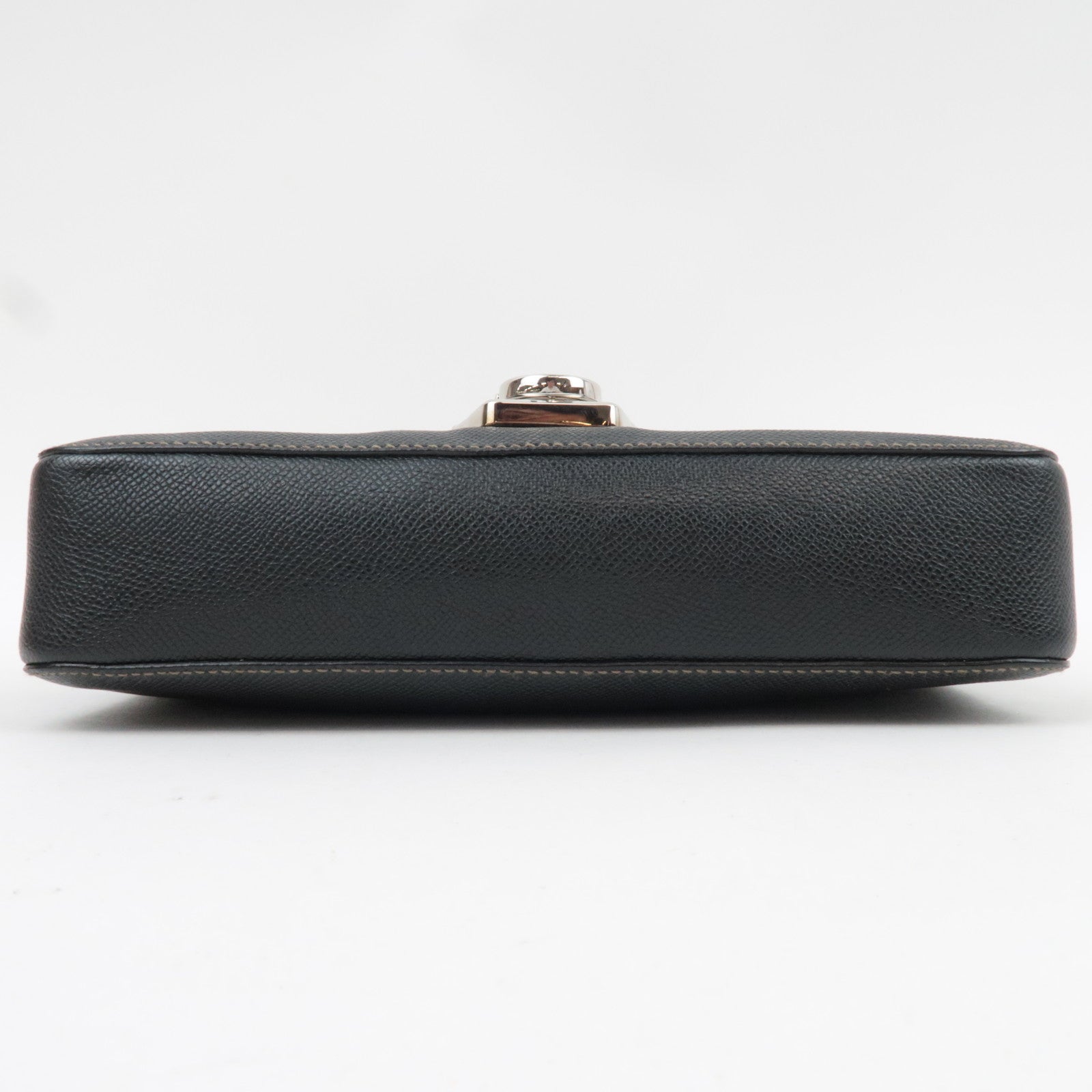 Ferragamo Gancini Shoulder Bag Leather Black Silver HDW