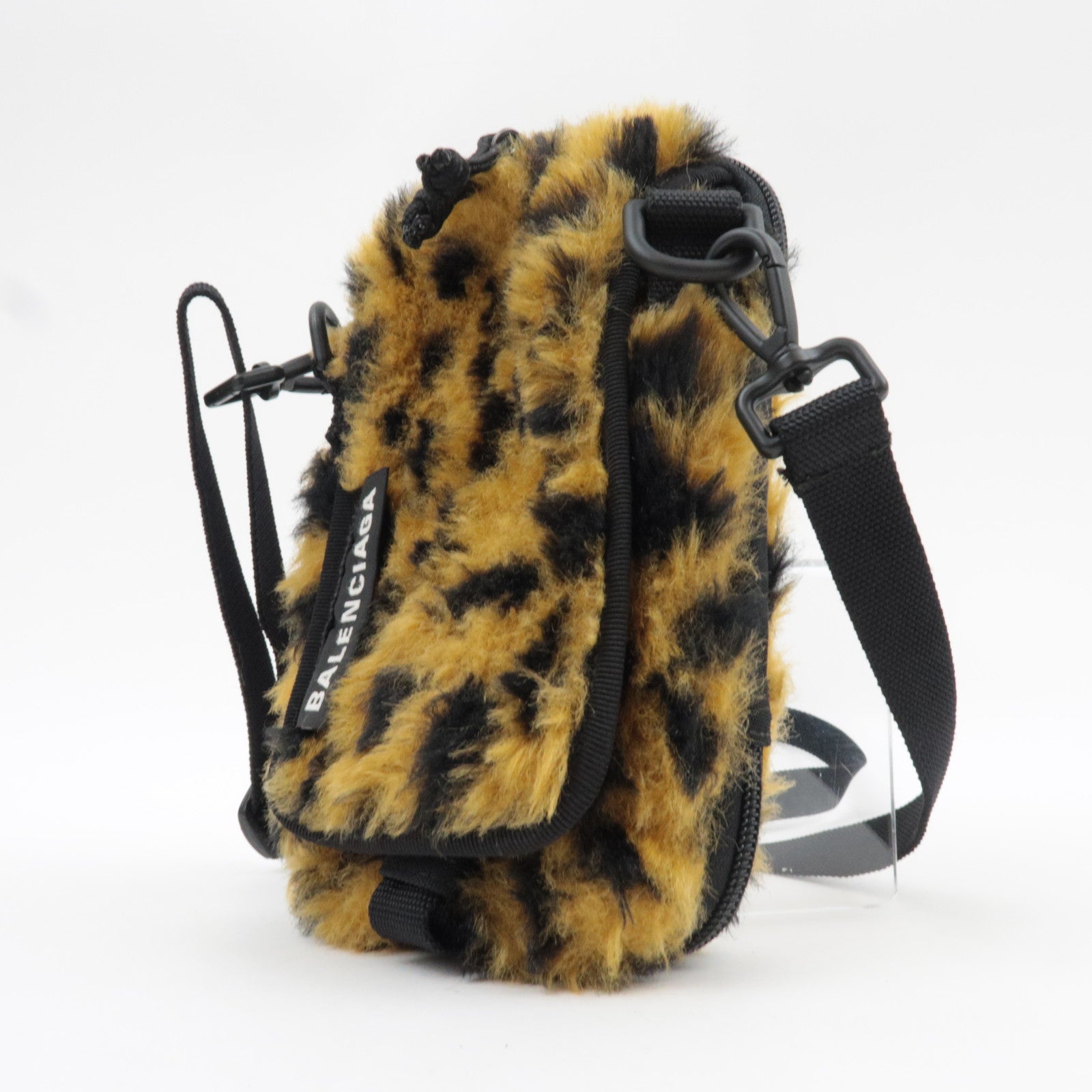 BALENCIAGA Explorer Leopard Shoulder Bag Fur Nylon 593329