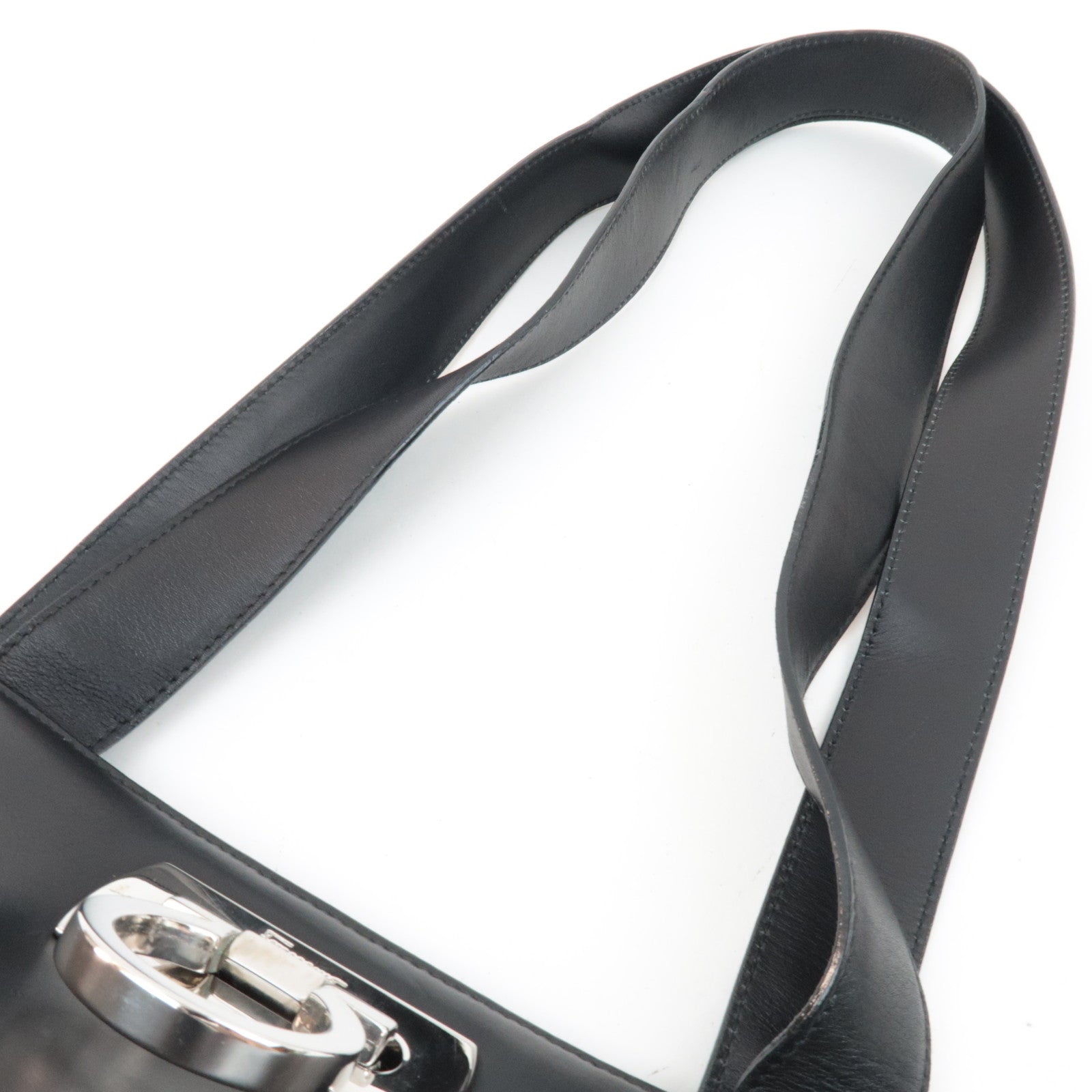 Ferragamo Gancini Tote Bag Leather Black Silver HDW