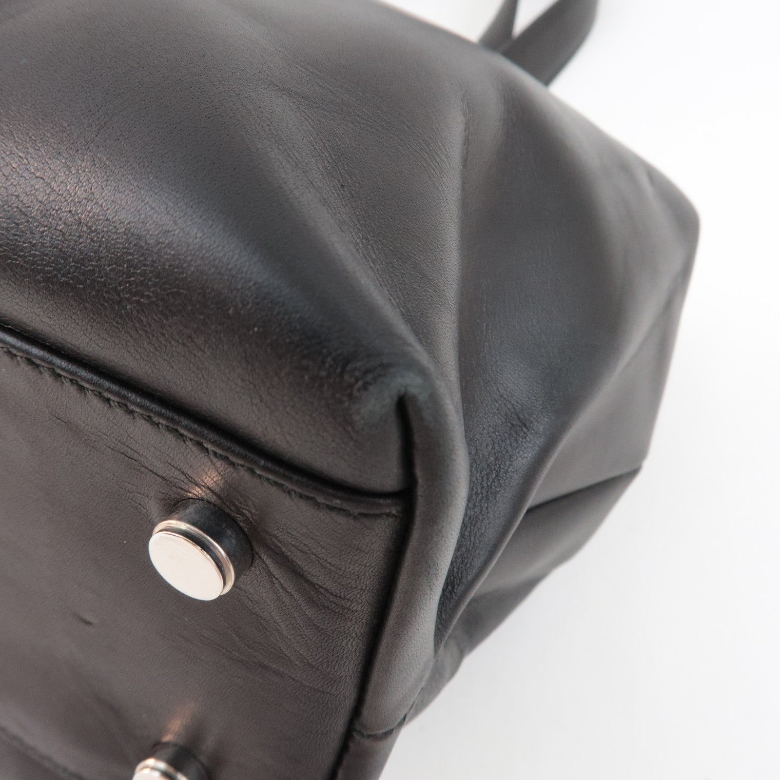 Ferragamo Gancini Tote Bag Leather Black Silver HDW