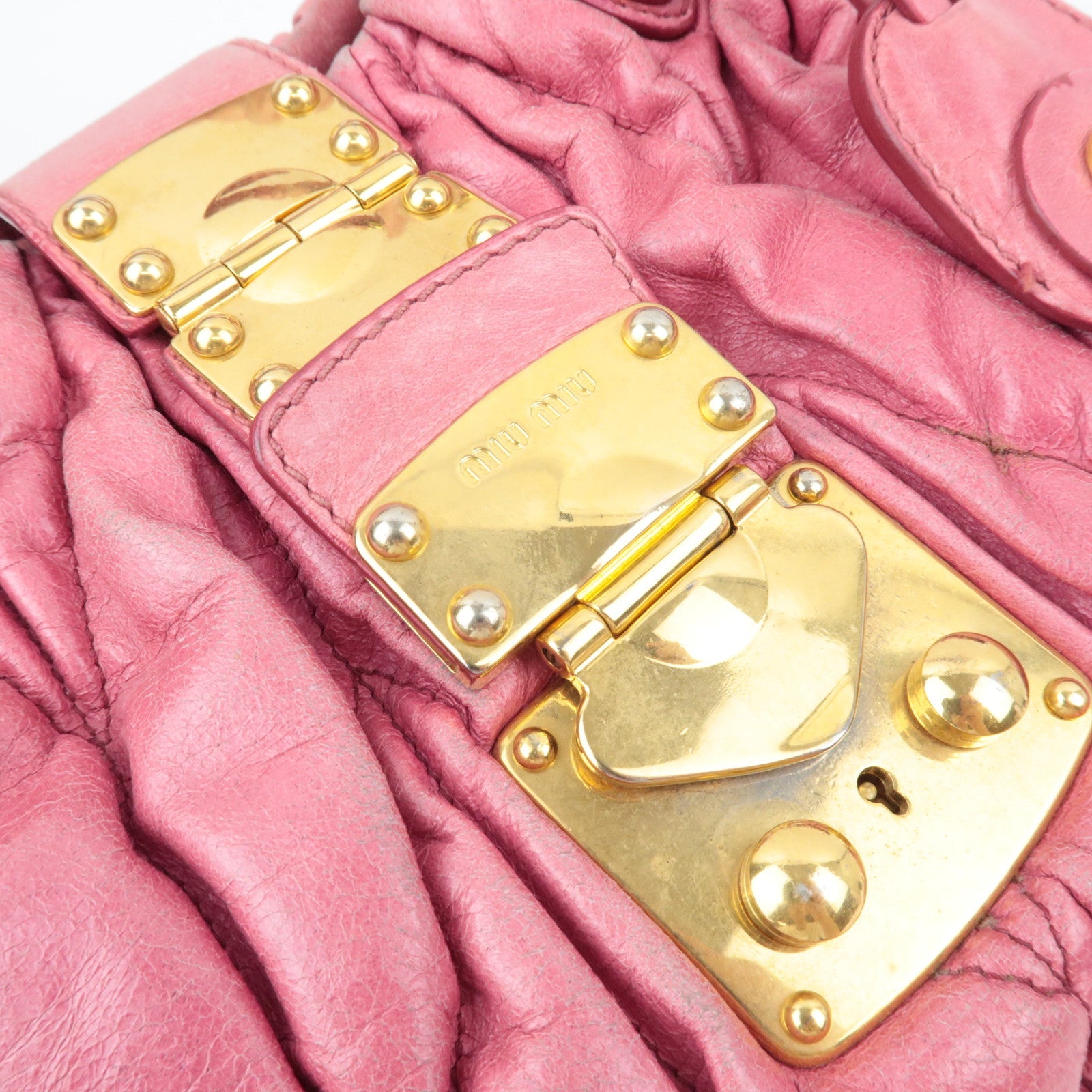 MIU MIU Matelasse 2Way Handbag Leather Pink *Strap, clochette, key