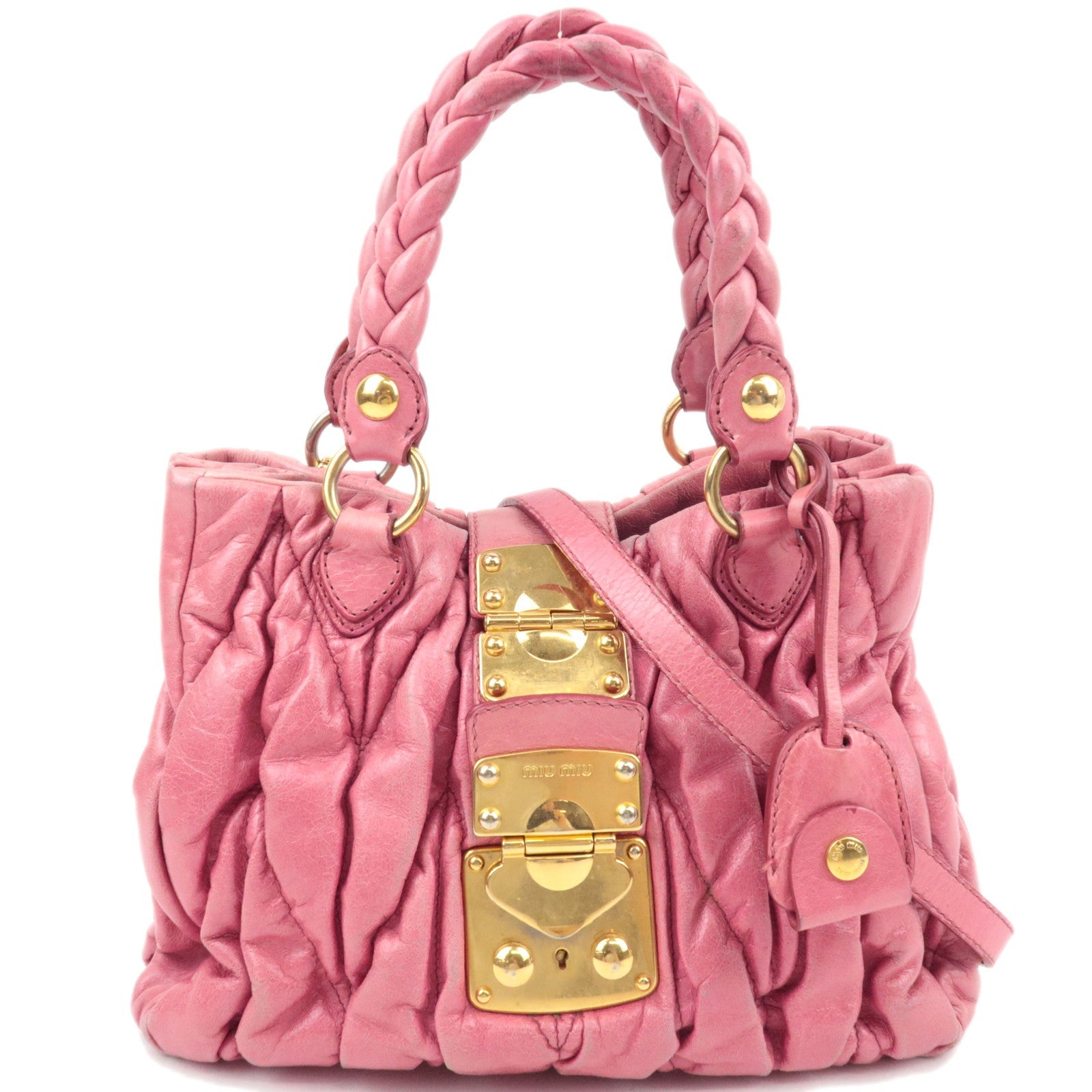 MIU MIU Matelasse 2Way Handbag Leather Pink *Strap, clochette, key82085