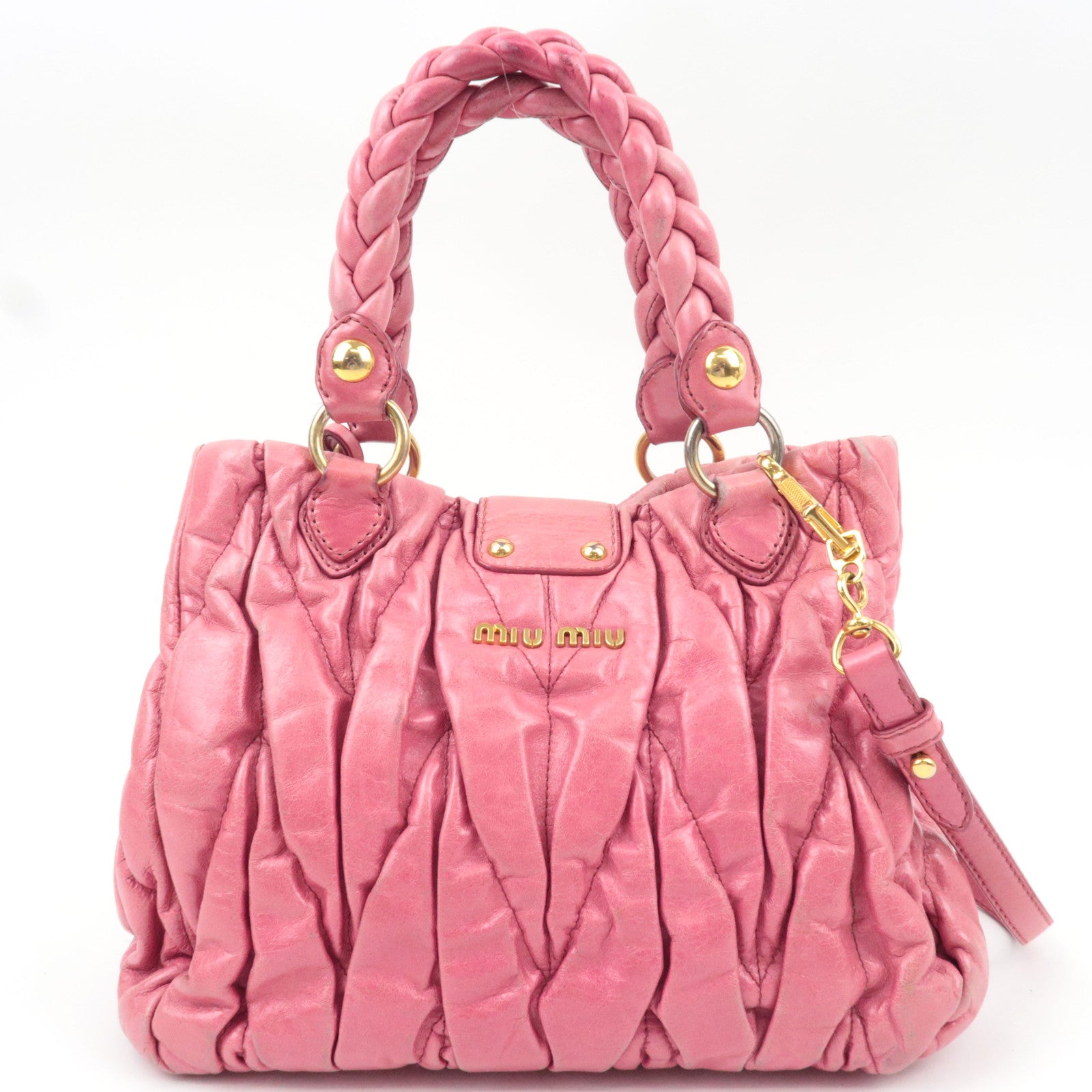 MIU MIU Matelasse 2Way Handbag Leather Pink *Strap, clochette, key