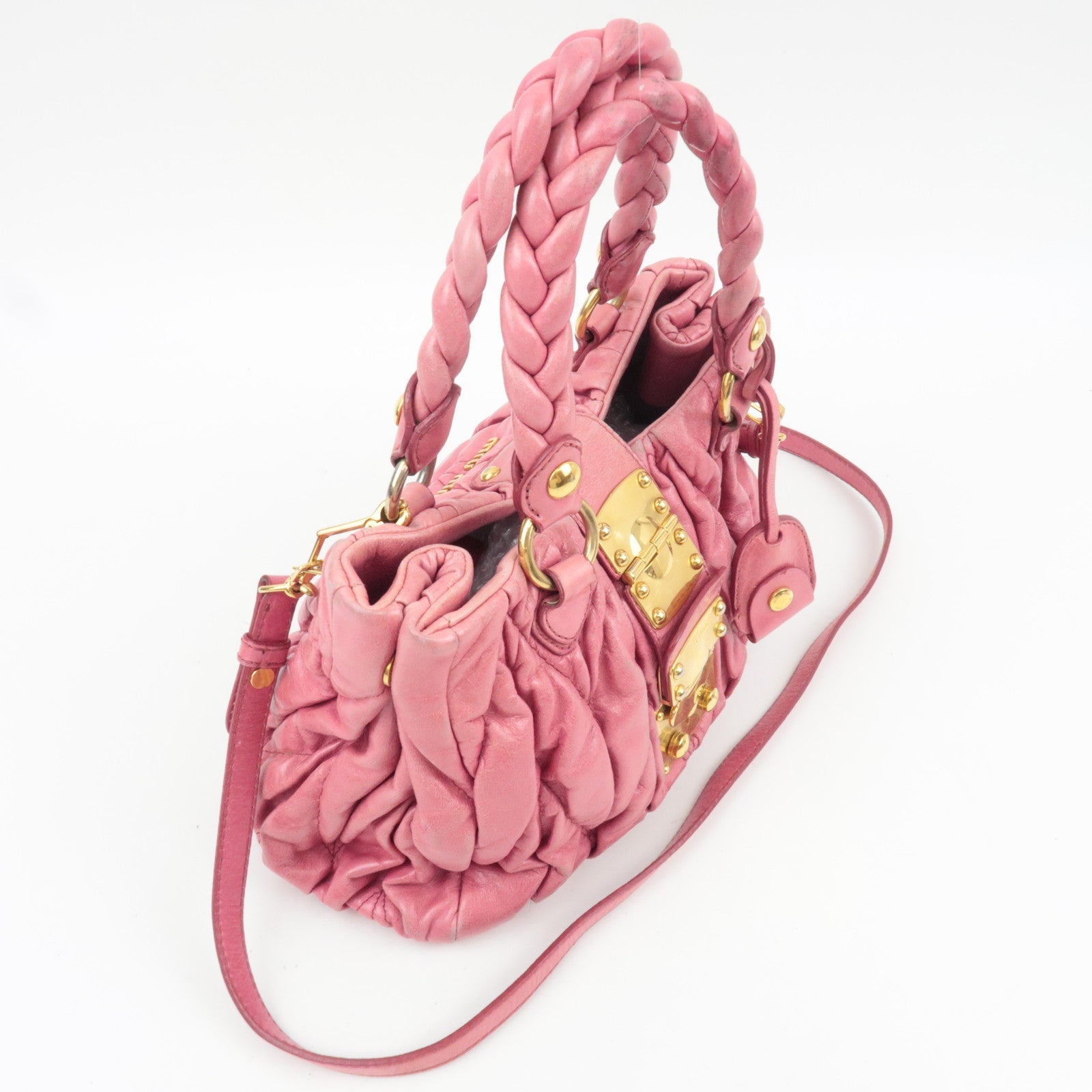 MIU MIU Matelasse 2Way Handbag Leather Pink *Strap, clochette, key