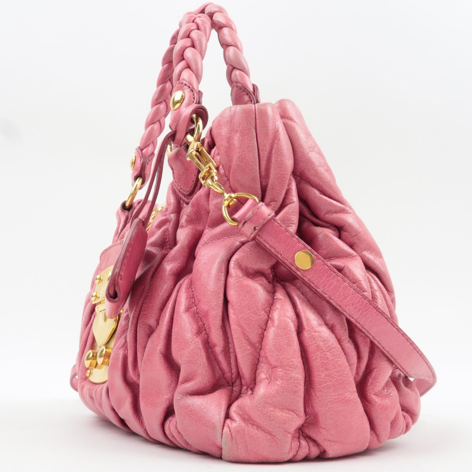 MIU MIU Matelasse 2Way Handbag Leather Pink *Strap, clochette, key