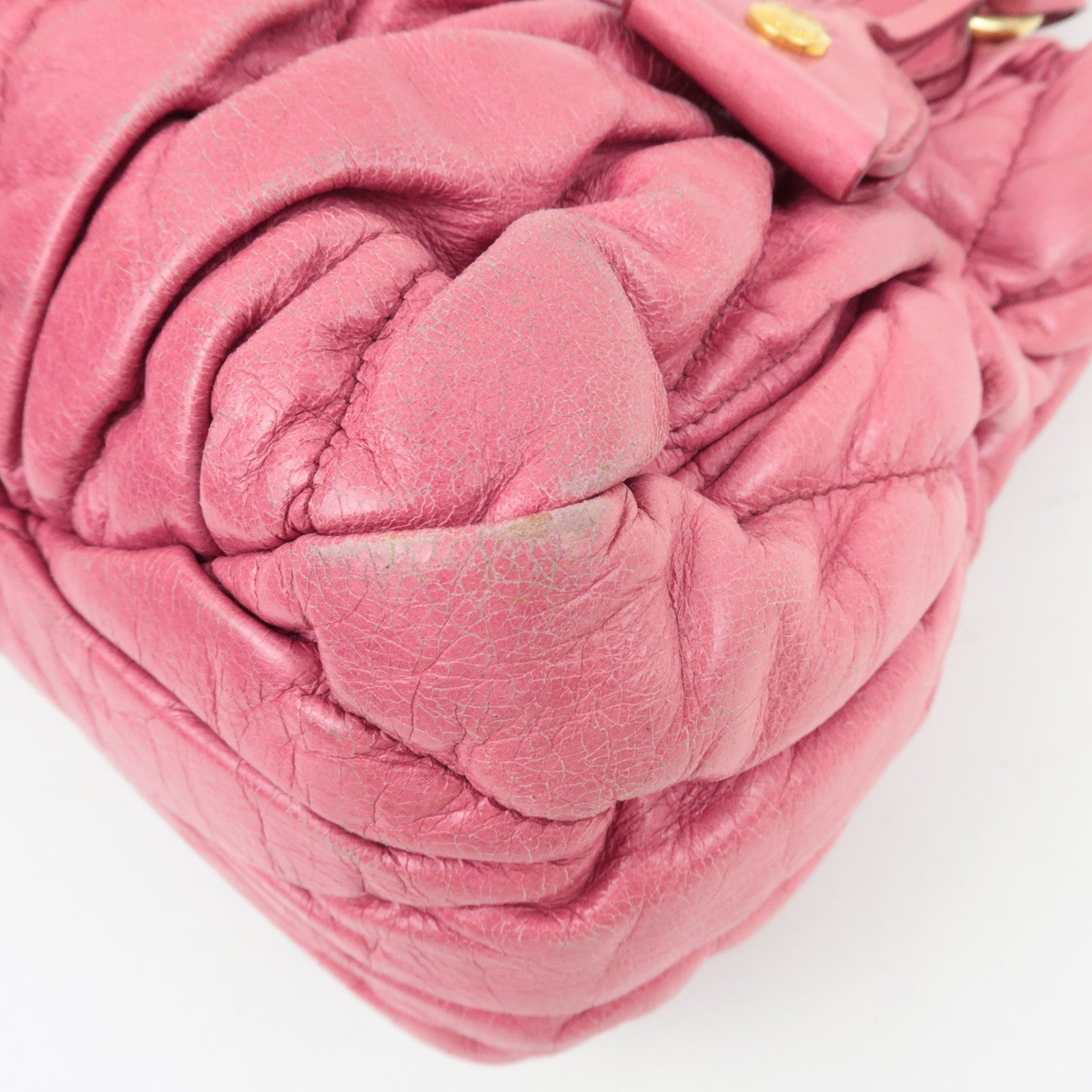 MIU MIU Matelasse 2Way Handbag Leather Pink *Strap, clochette, key