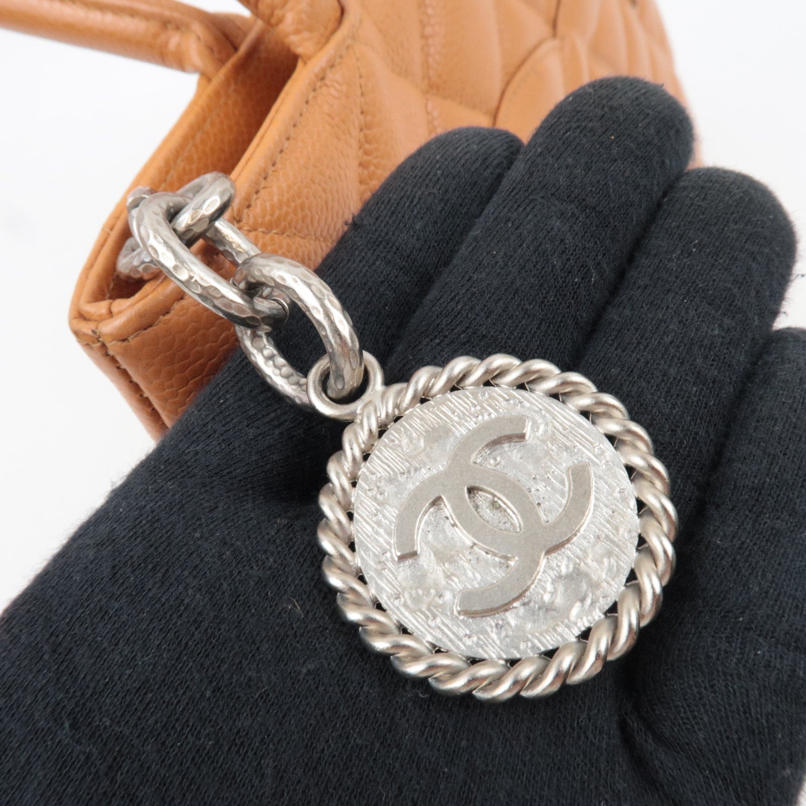 CHANEL Matelasse Medallion Tote Caviarskin Orange Silver HDW A01804 5571867 *G card