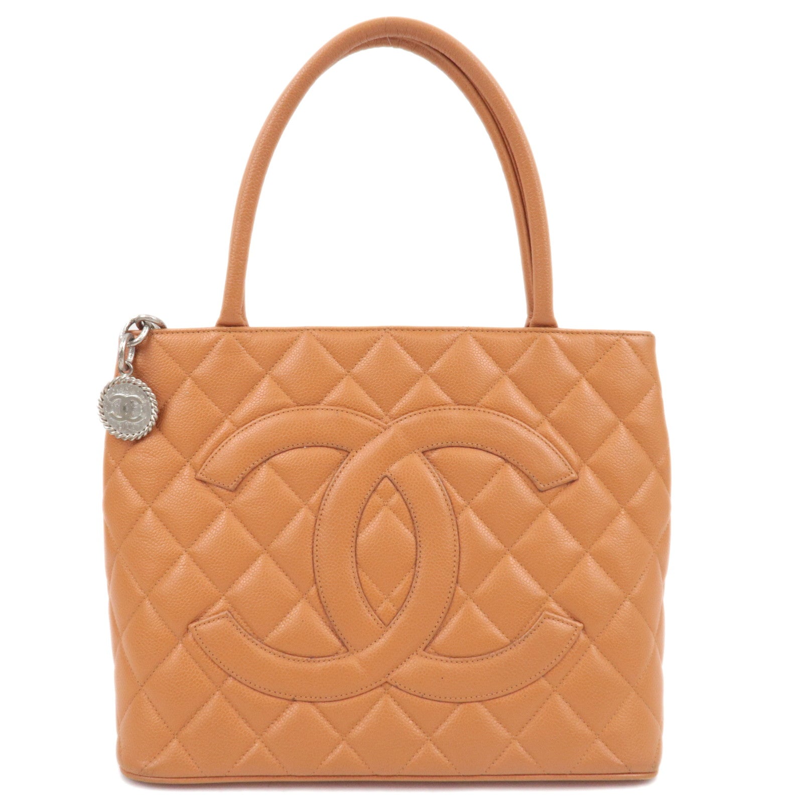 CHANEL Matelasse Medallion Tote Caviarskin Orange Silver HDW A01804 5571867 *G card82087