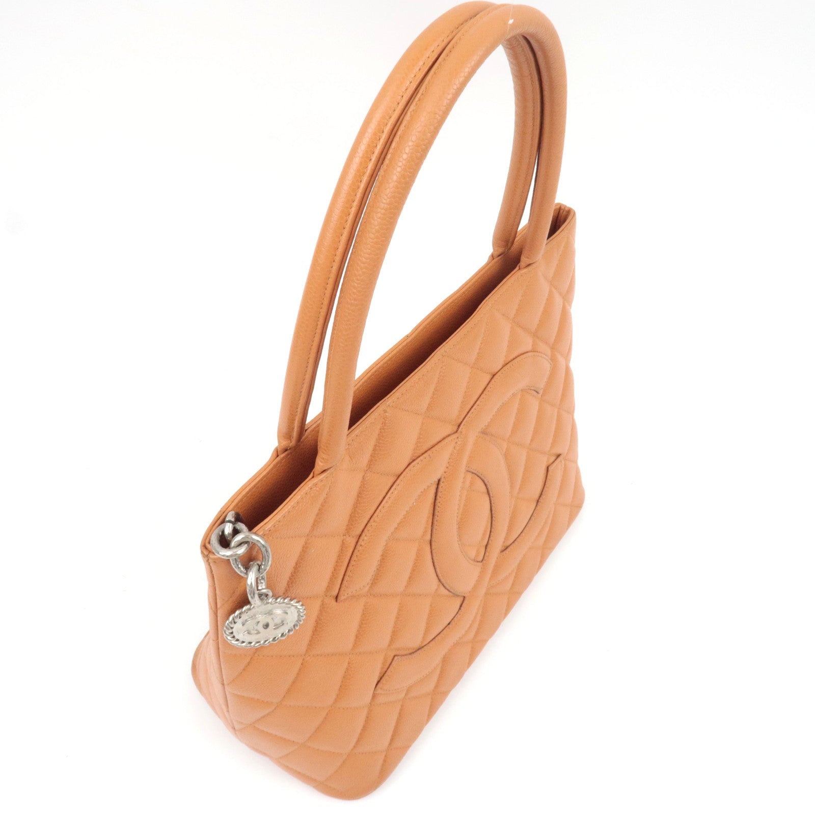 CHANEL Matelasse Medallion Tote Caviarskin Orange Silver HDW A01804 5571867 *G card