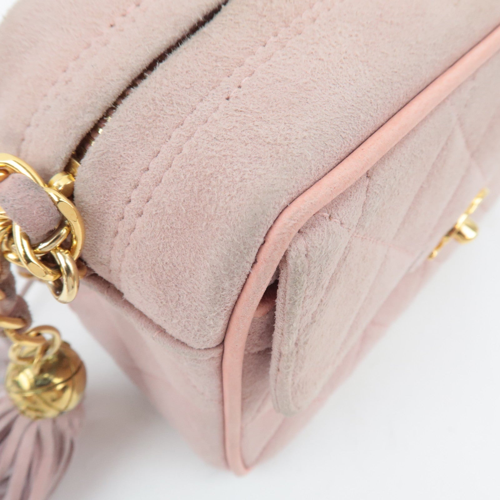 CHANEL Matelasse Fringe Chain Shoulder Bag Suede Pink Gold HDW