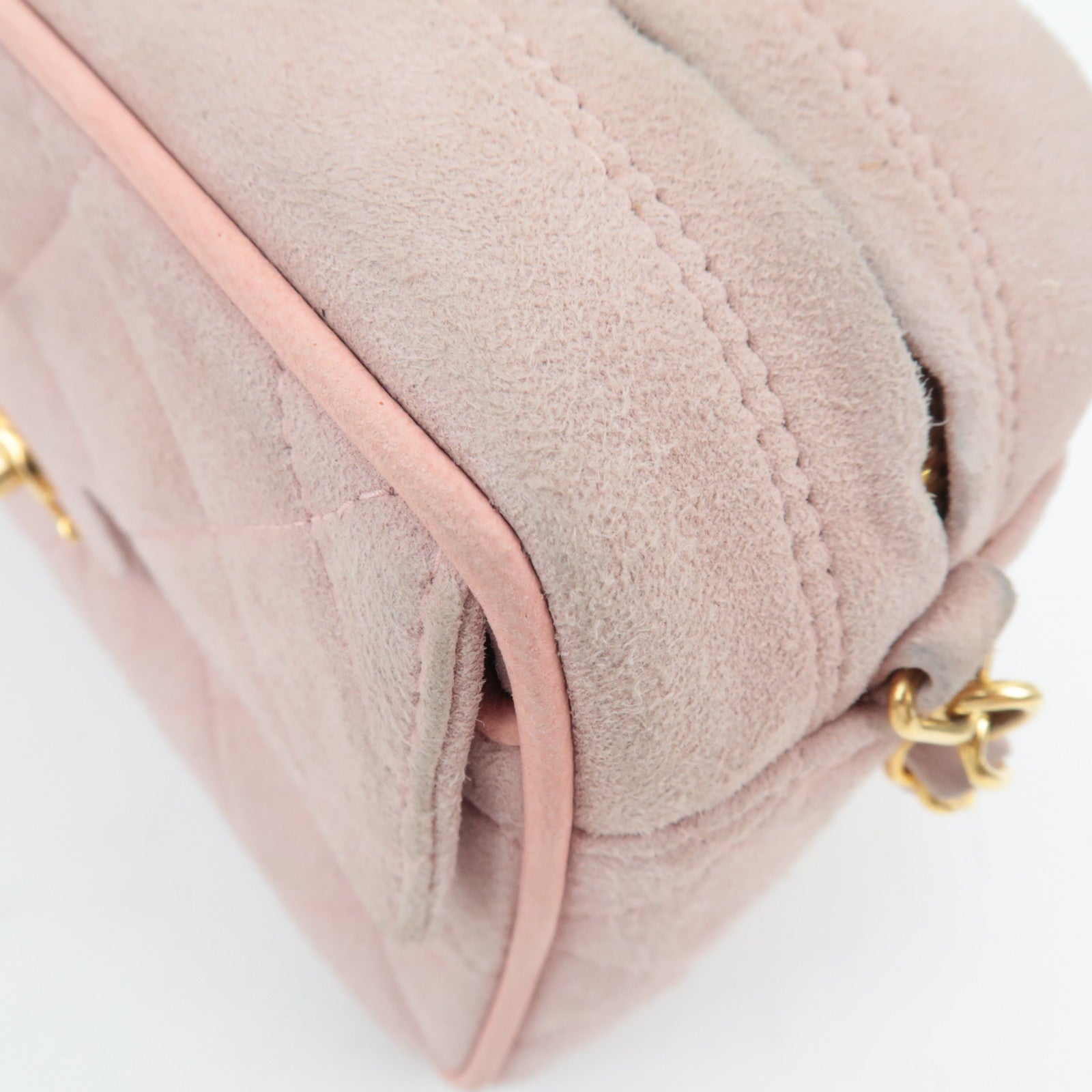 CHANEL Matelasse Fringe Chain Shoulder Bag Suede Pink Gold HDW