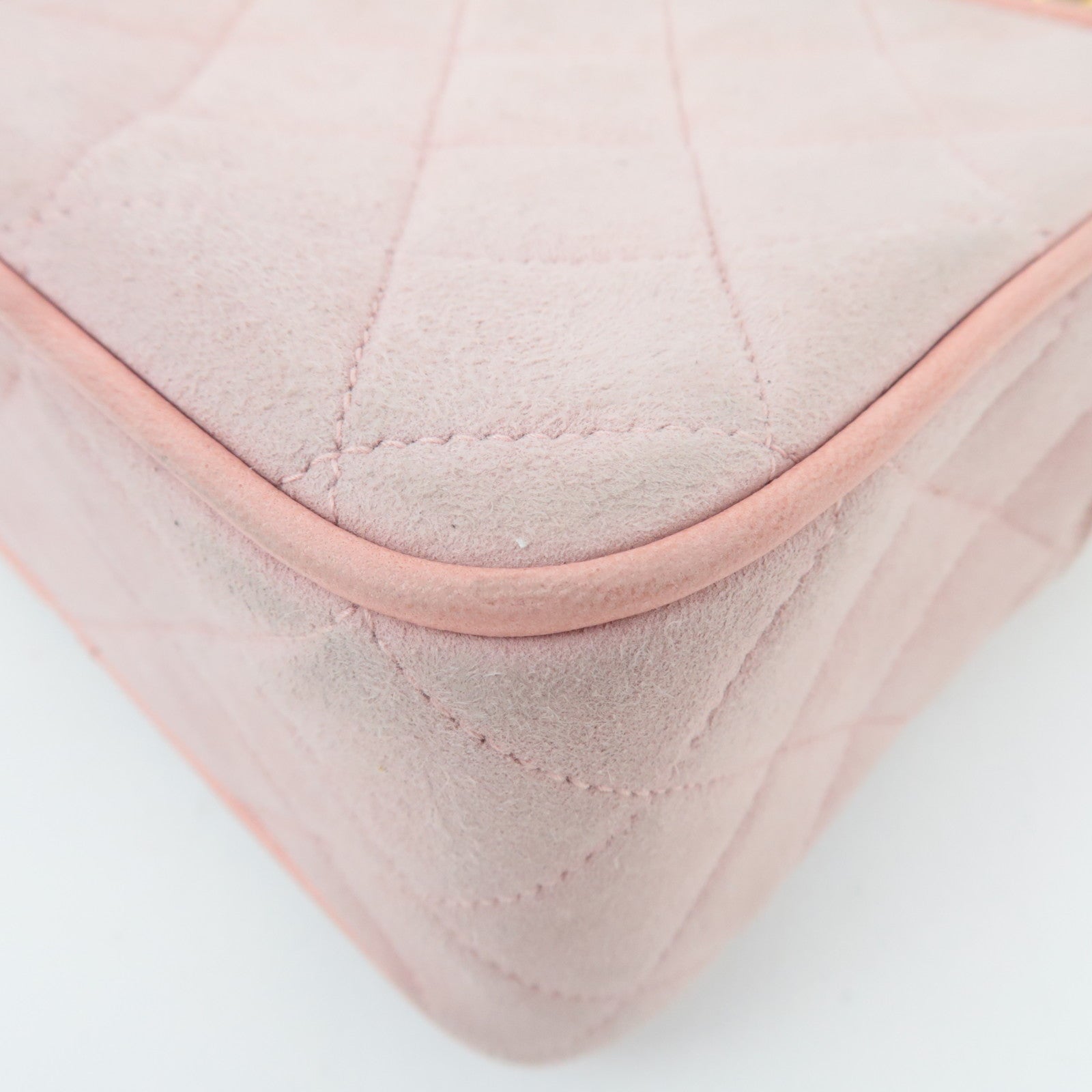 CHANEL Matelasse Fringe Chain Shoulder Bag Suede Pink Gold HDW