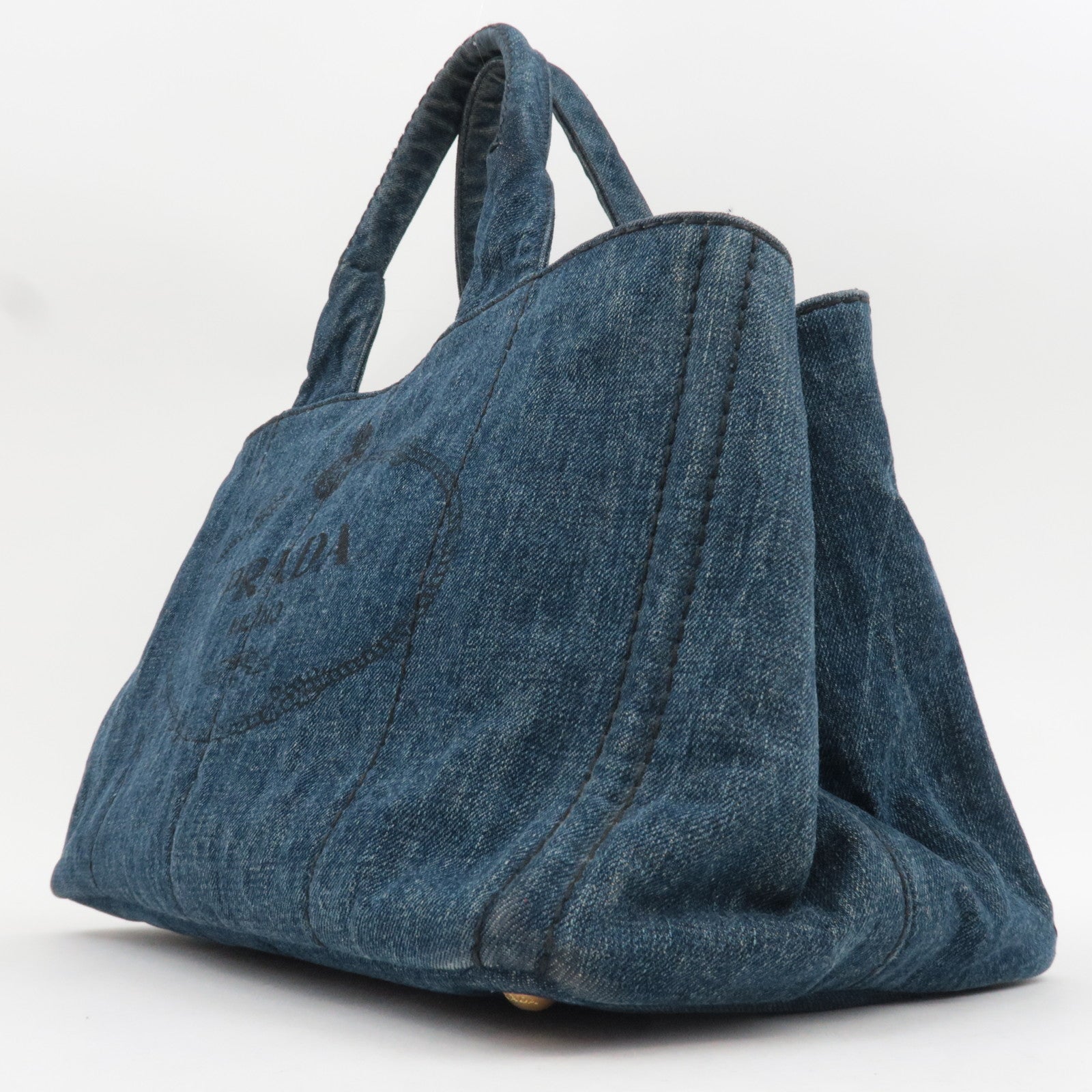 PRADA Canapa Tote Bag Denim Navy B1877B *G card