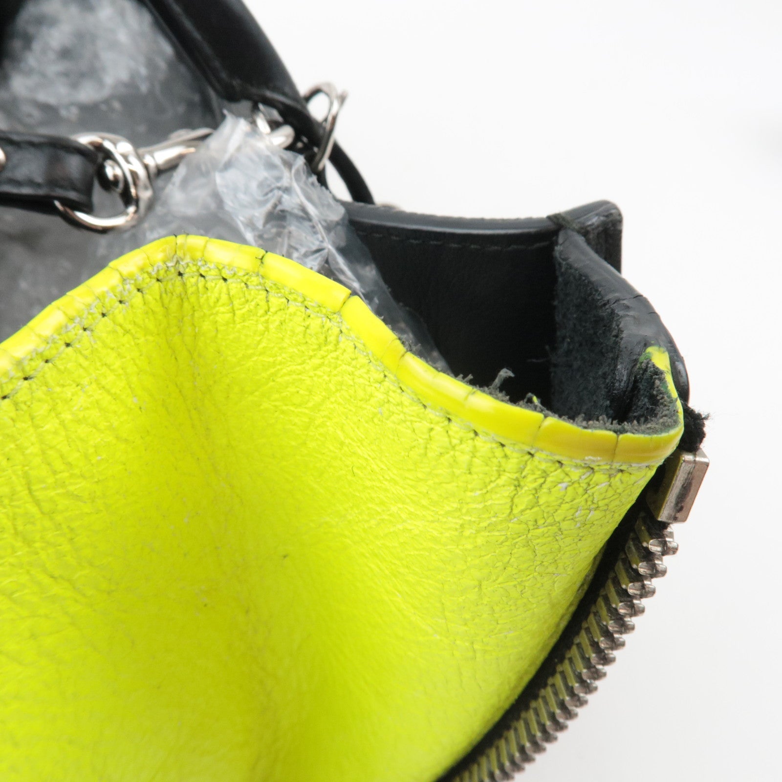 BALENCIAGA Paper A6 Zip-Around 2Way Bag Leather Black Neon Yellow 370926 *Strap