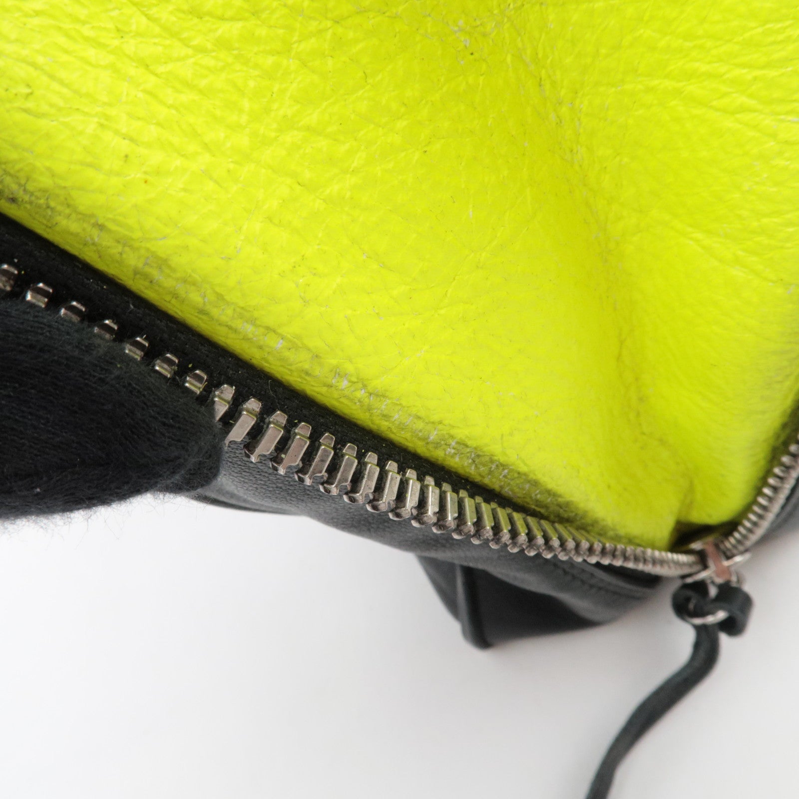 BALENCIAGA Paper A6 Zip-Around 2Way Bag Leather Black Neon Yellow 370926 *Strap