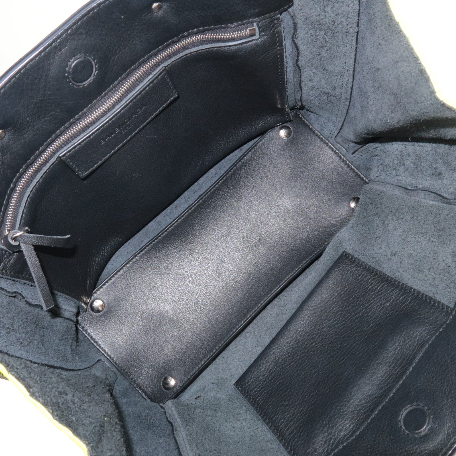 BALENCIAGA Paper A6 Zip-Around 2Way Bag Leather Black Neon Yellow 370926 *Strap