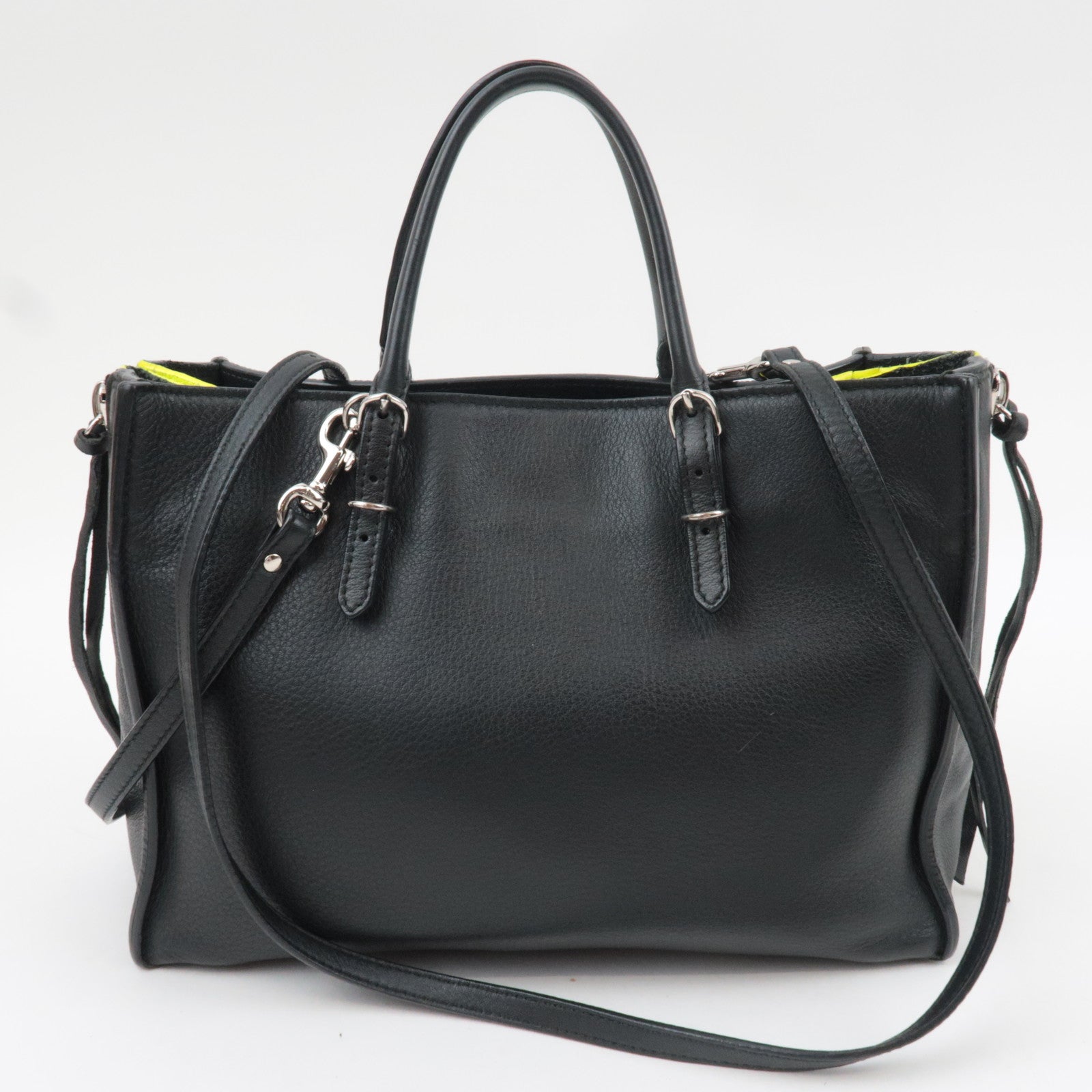 BALENCIAGA Paper A6 Zip-Around 2Way Bag Leather Black Neon Yellow 370926 *Strap
