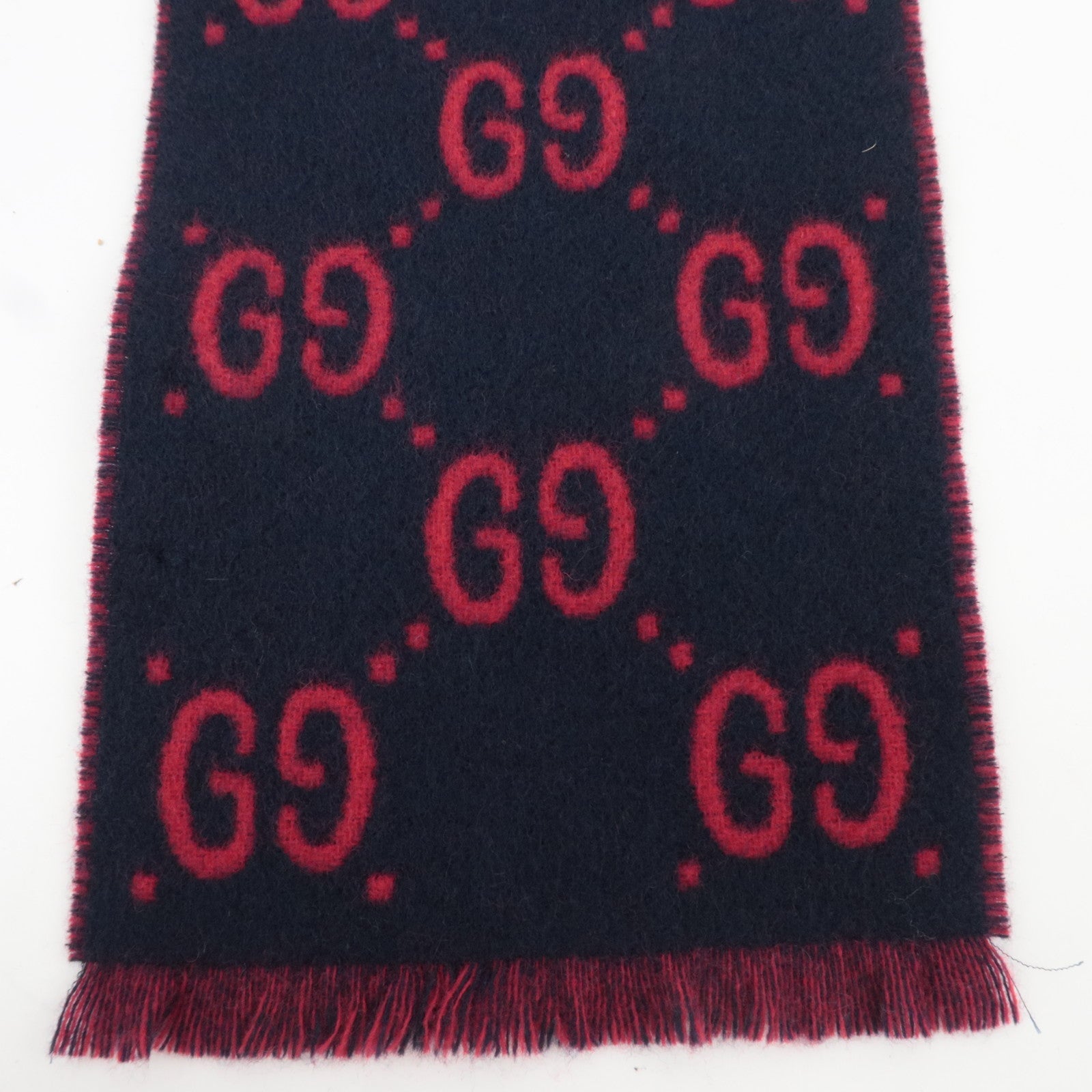 GUCCI GG Pattern Scarf 100% Wool Navy Red