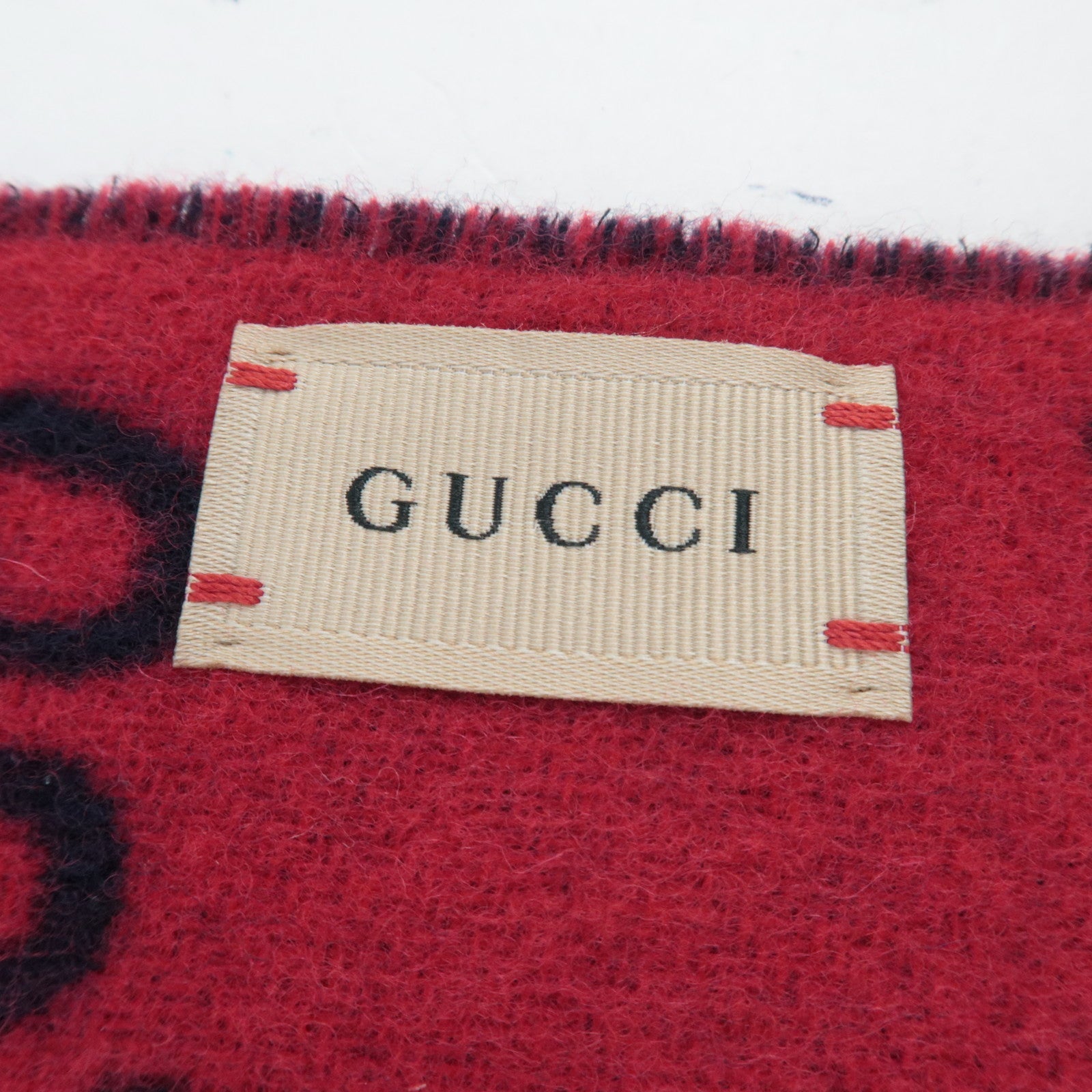 GUCCI GG Pattern Scarf 100% Wool Navy Red