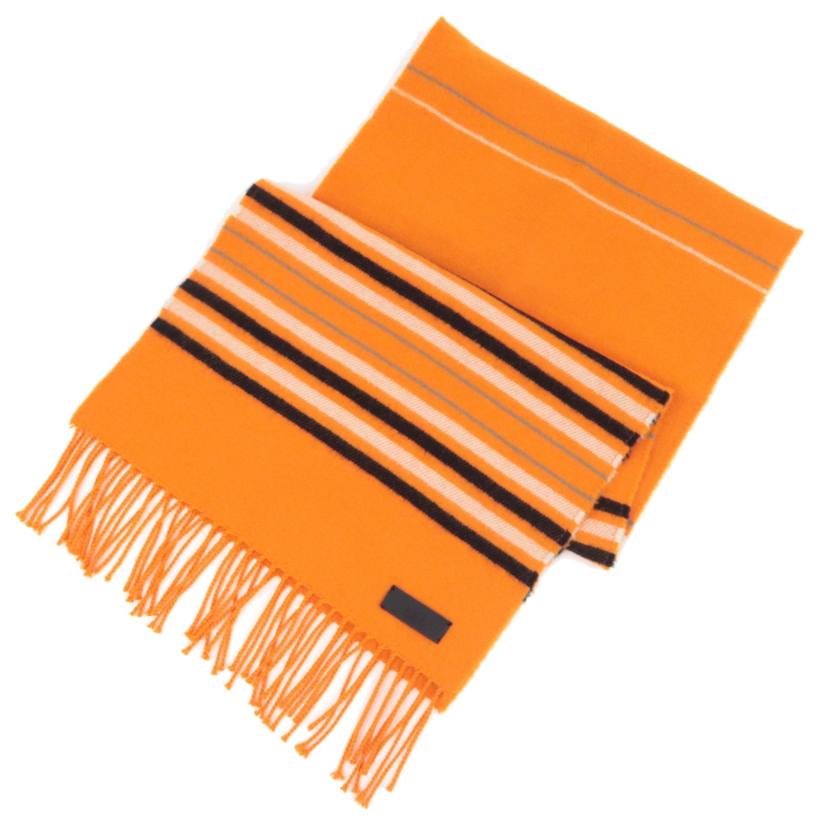 HERMES Neo Rocabar Striped Scarf Leather Tag 100% Cashmere Orange82123