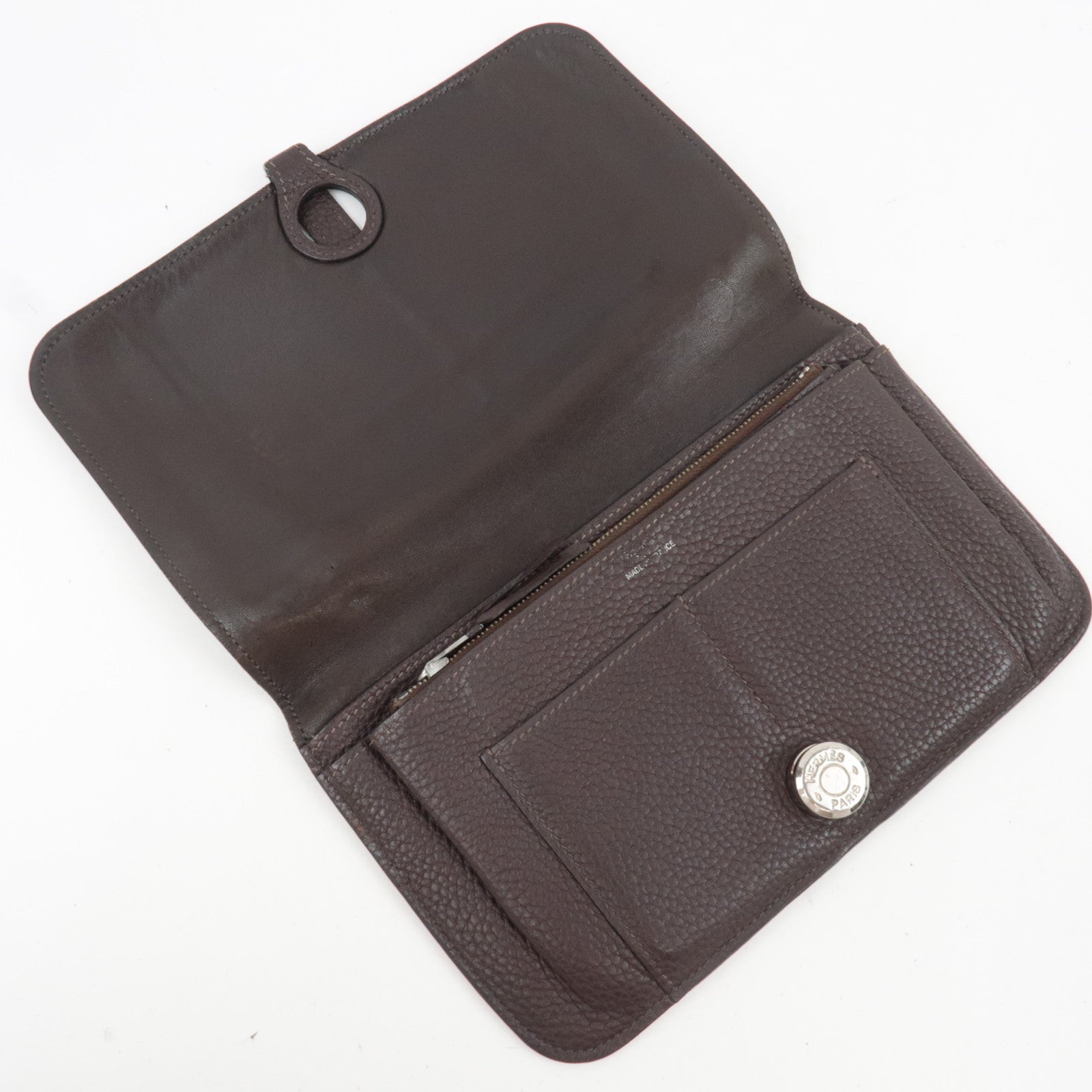 HERMES Dogon GM Taurillon Clemence Wallet Chocolate *Pouch