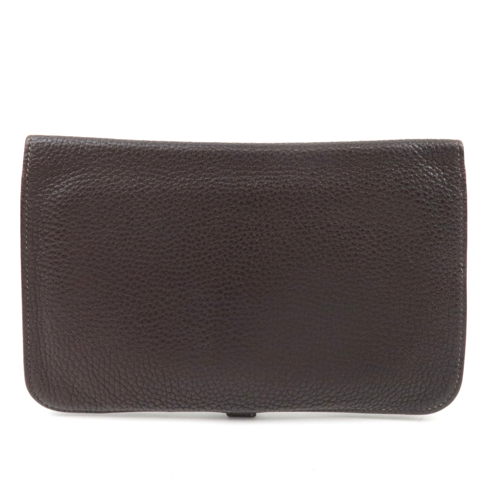 HERMES Dogon GM Taurillon Clemence Wallet Chocolate *Pouch