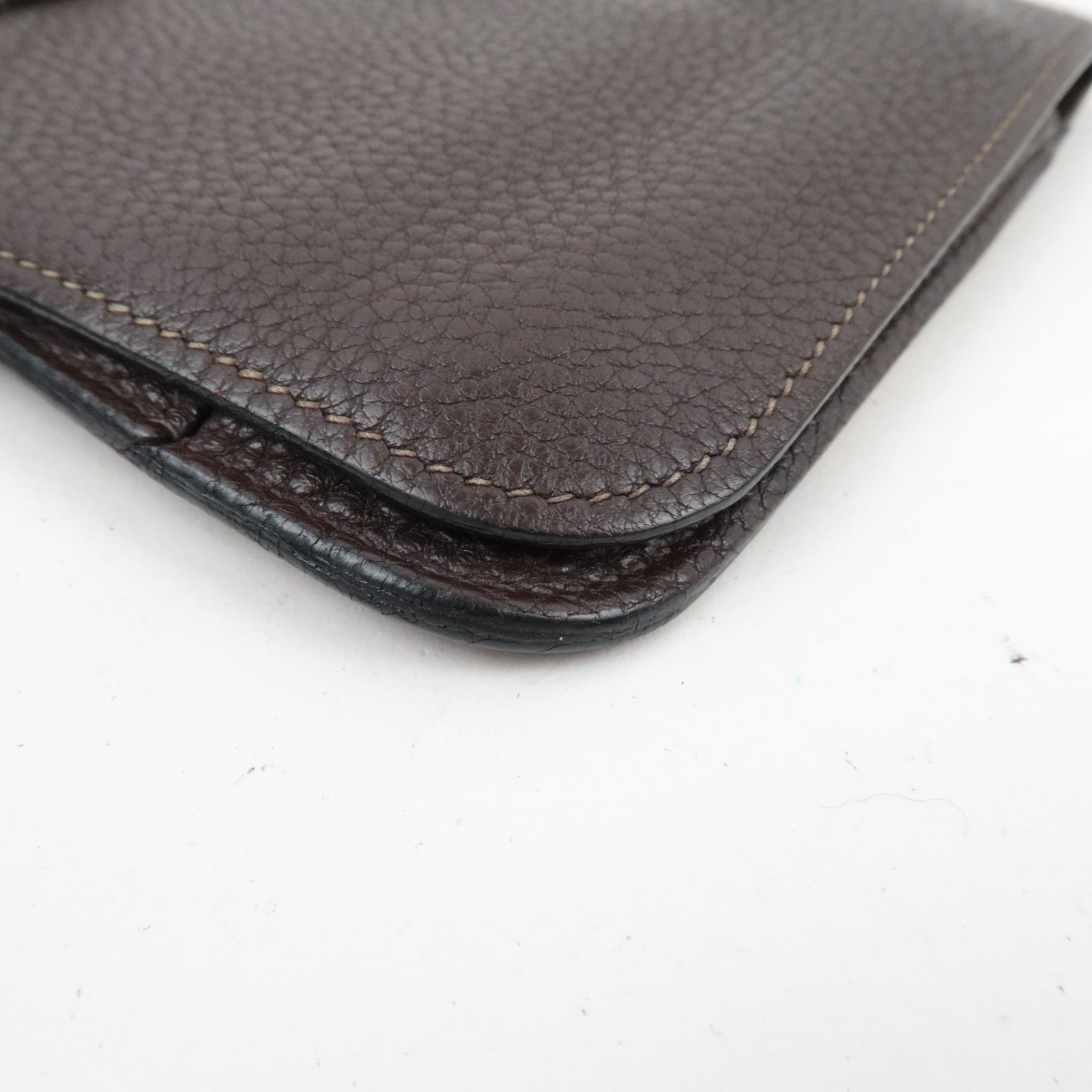 HERMES Dogon GM Taurillon Clemence Wallet Chocolate *Pouch