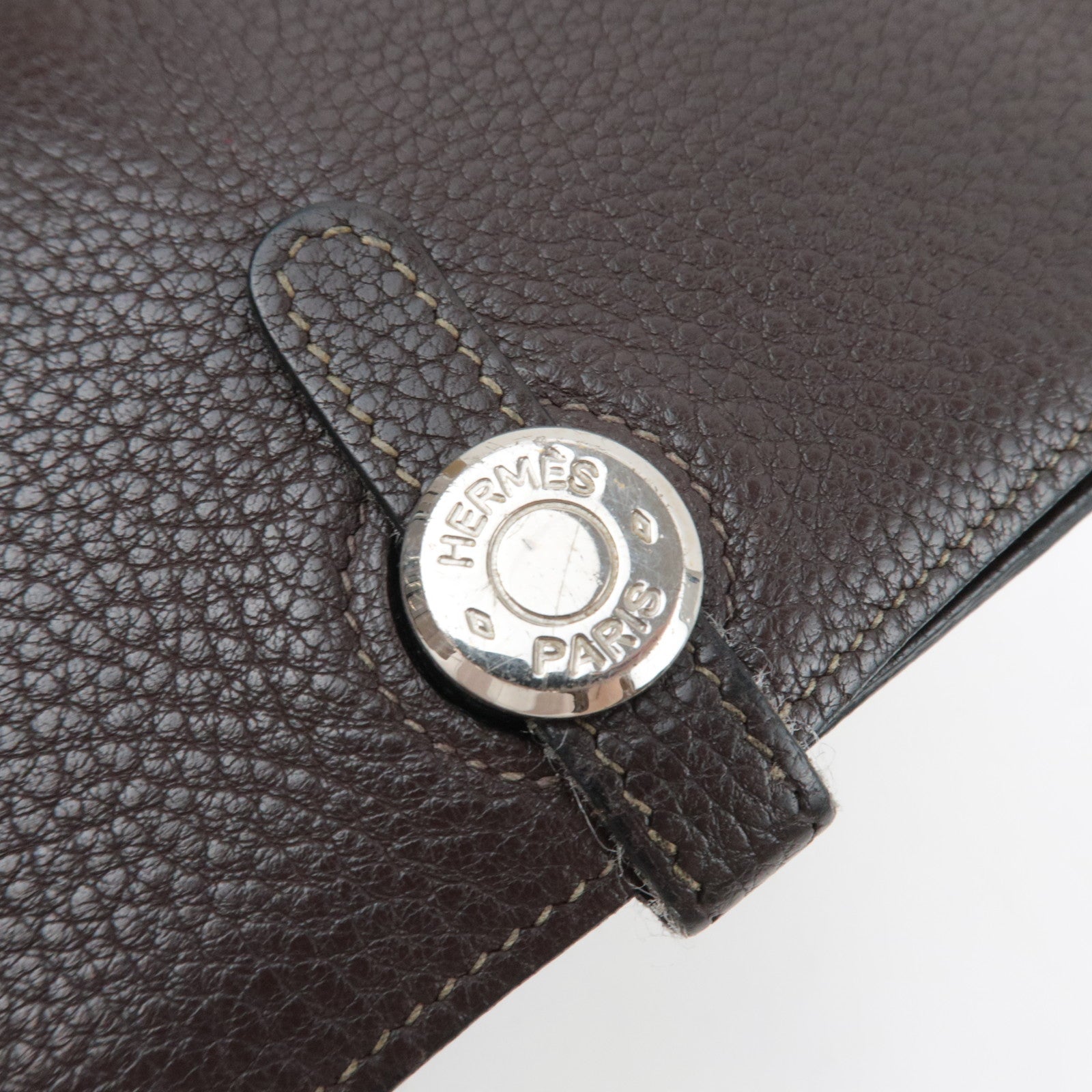 HERMES Dogon GM Taurillon Clemence Wallet Chocolate *Pouch