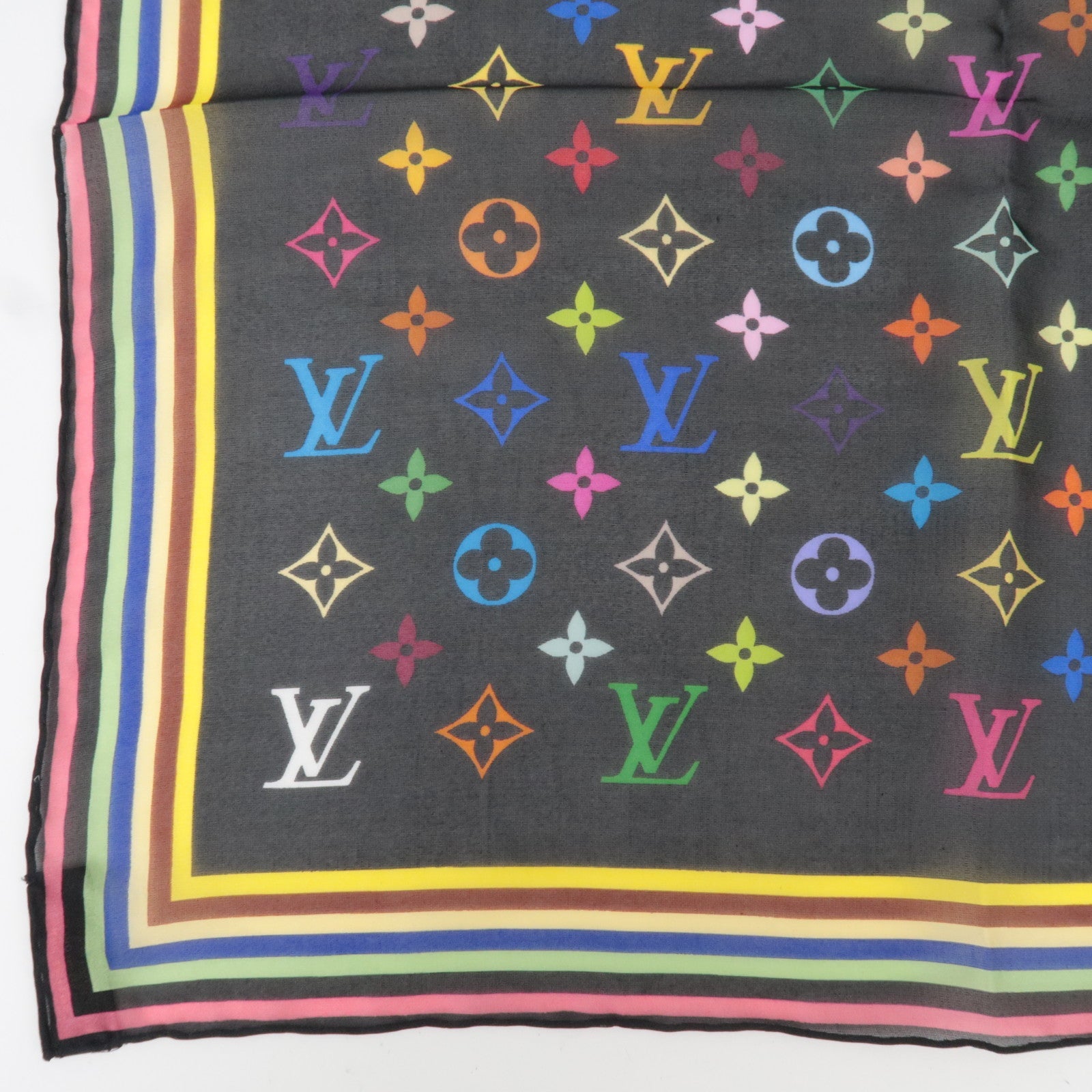 Louis Vuitton Monogram Multicolor Scarf 100% Silk Noir M71912 *Box